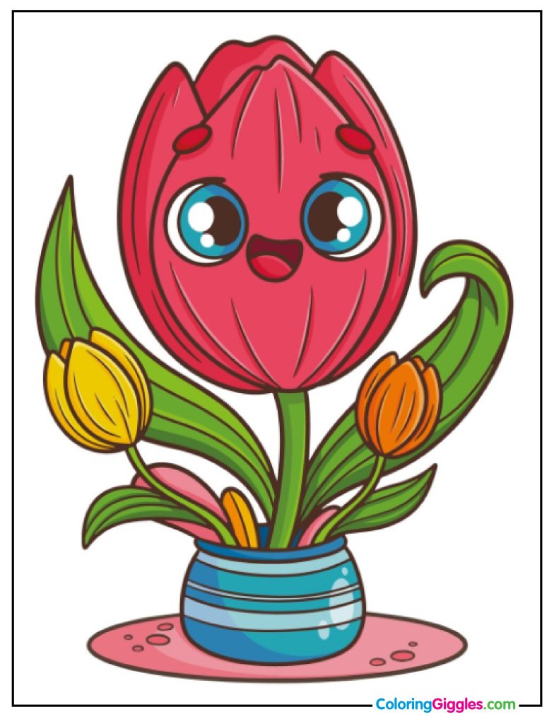 Flower Vase Tulip Coloring Page