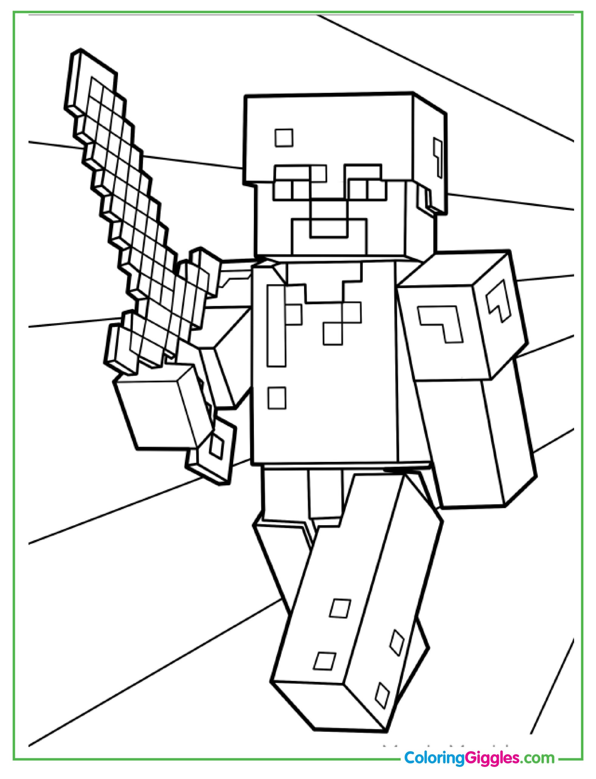 Easy Coloring Page Of Minecraft Steve In Diamond Armor