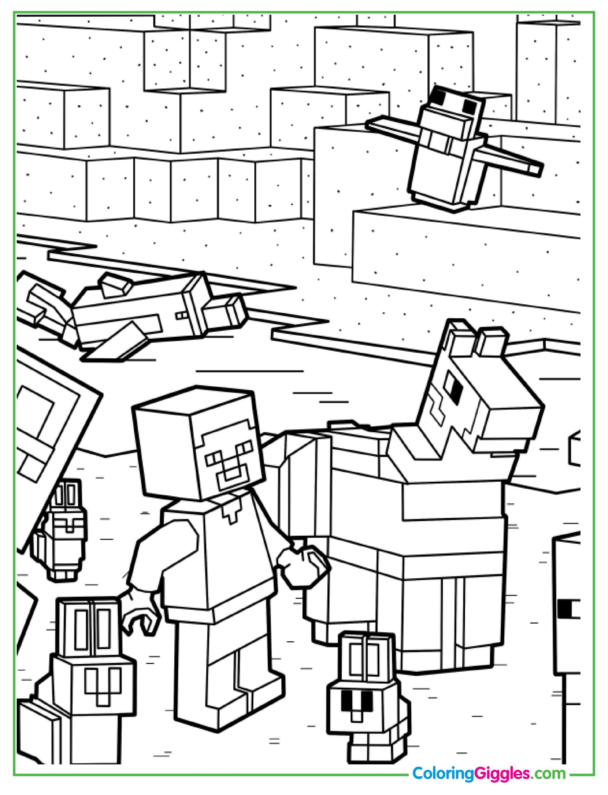 Lego Minecraft With Llama And Rabbits Coloring Page