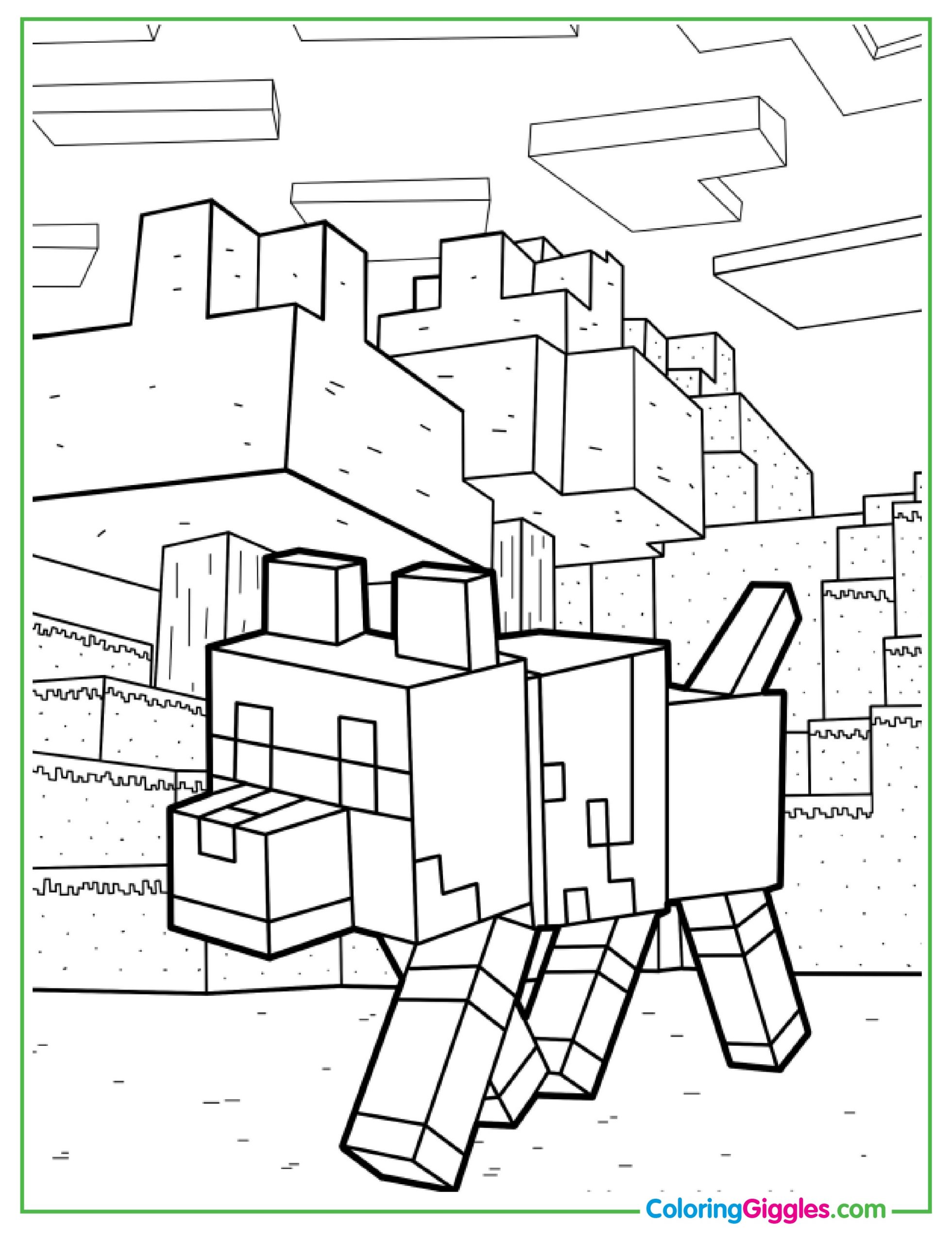 Cute Minecraft Wolf Coloring For Kids