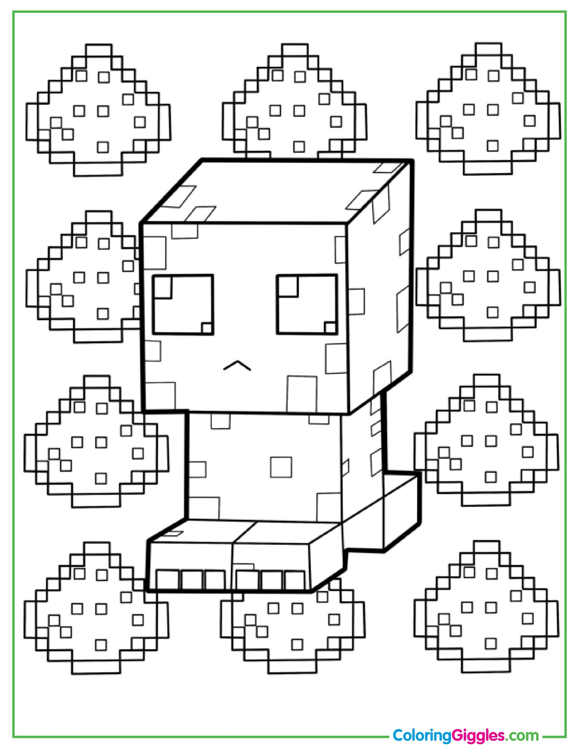 Cute Kawaii Themed Minecraft Creeper Coloring Page