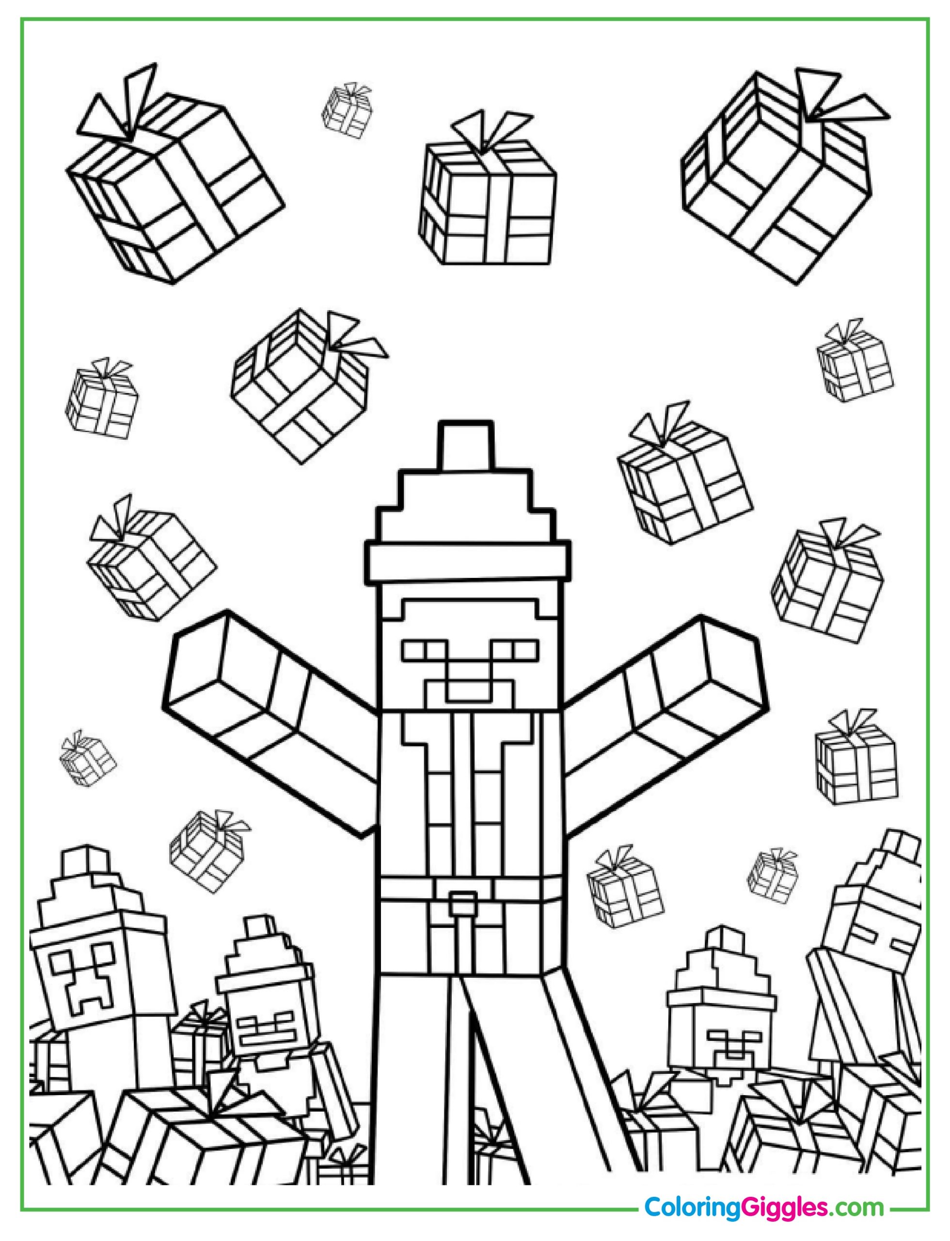 Christmas Minecraft Steve Wearing Santa Hat Coloring
