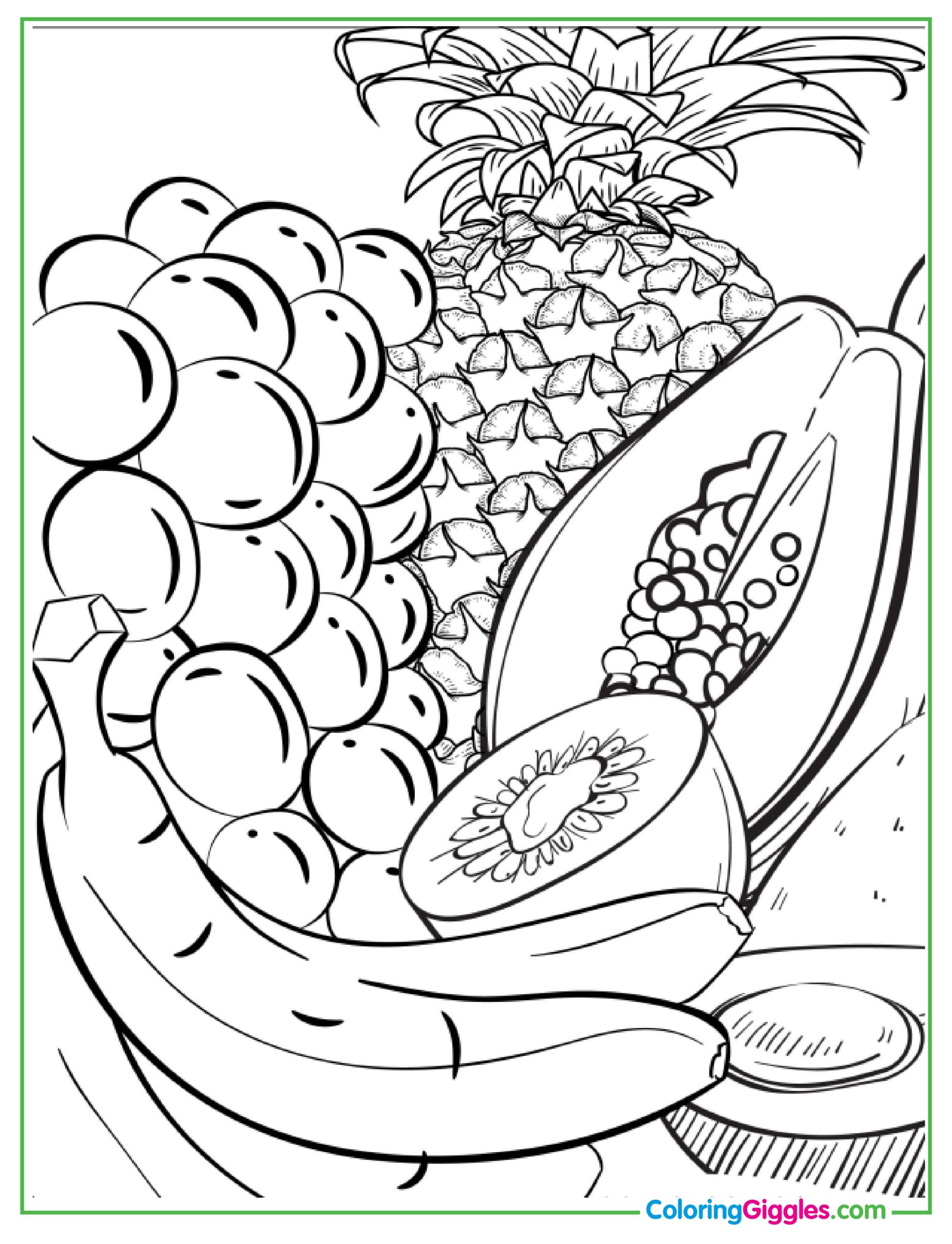 Bowl Of Assorted Fruits Coloring In For Kids