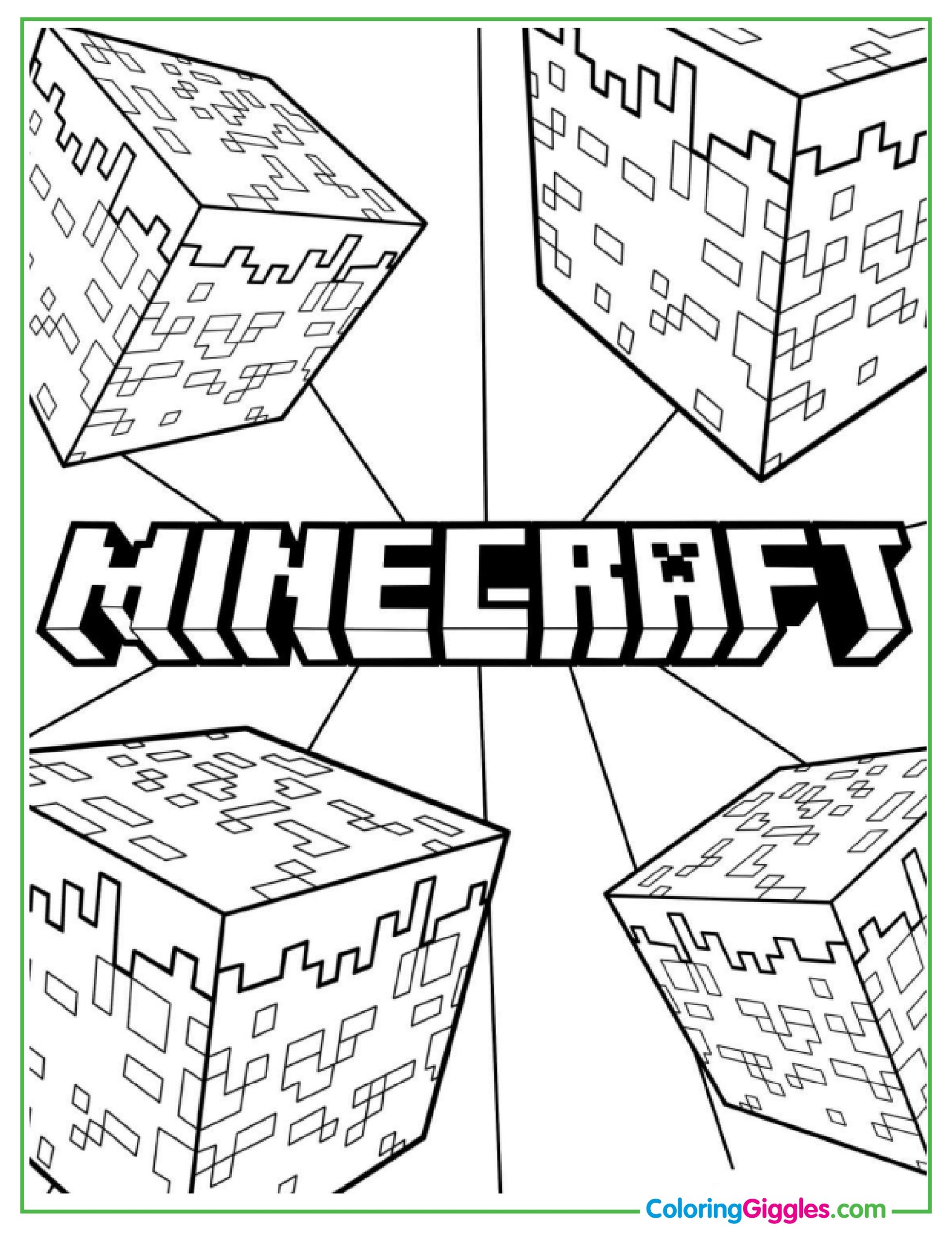 Minecraft Logo With Blocks Coloring Sheet