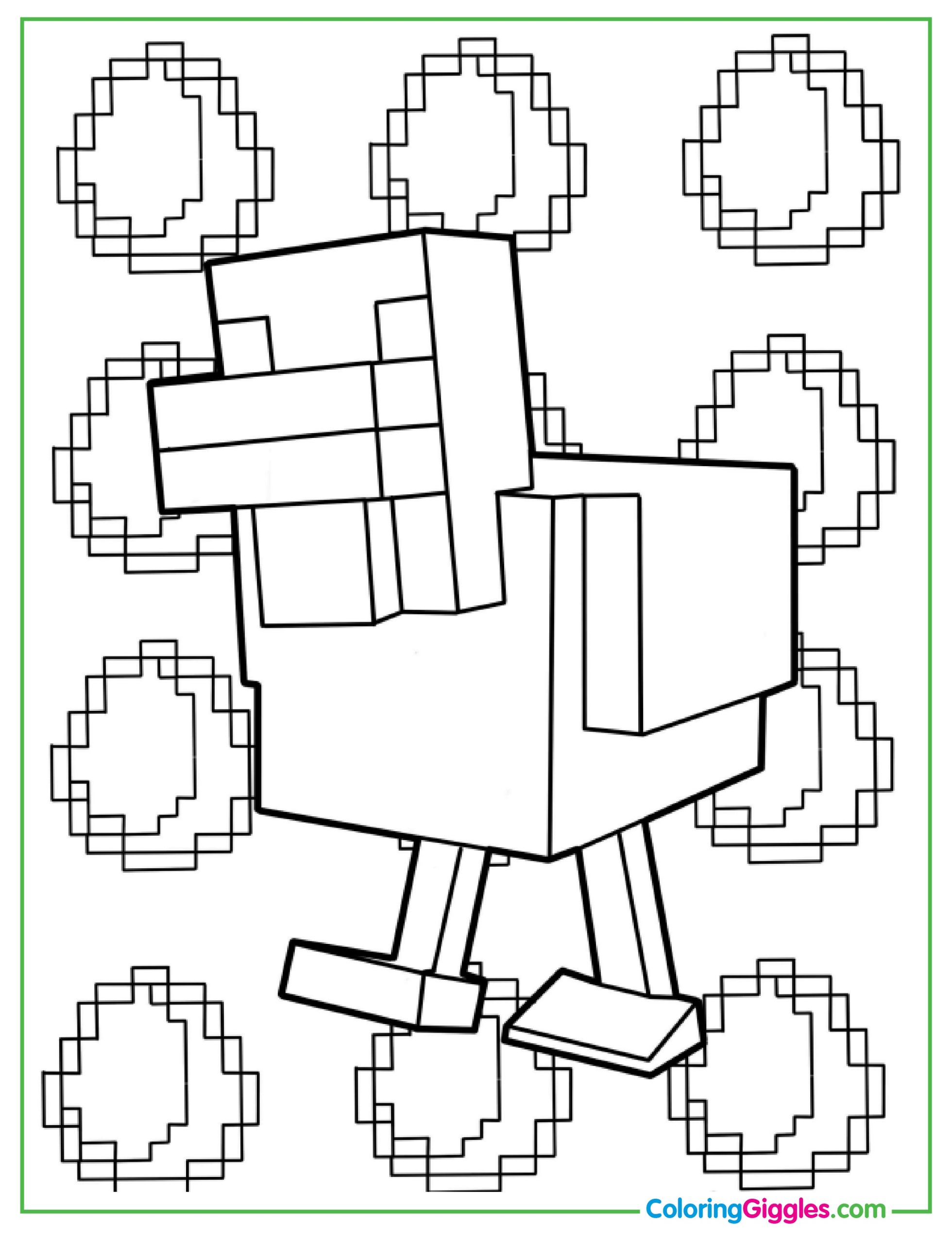 Simple Outline Of Minecraft Chicken To Color