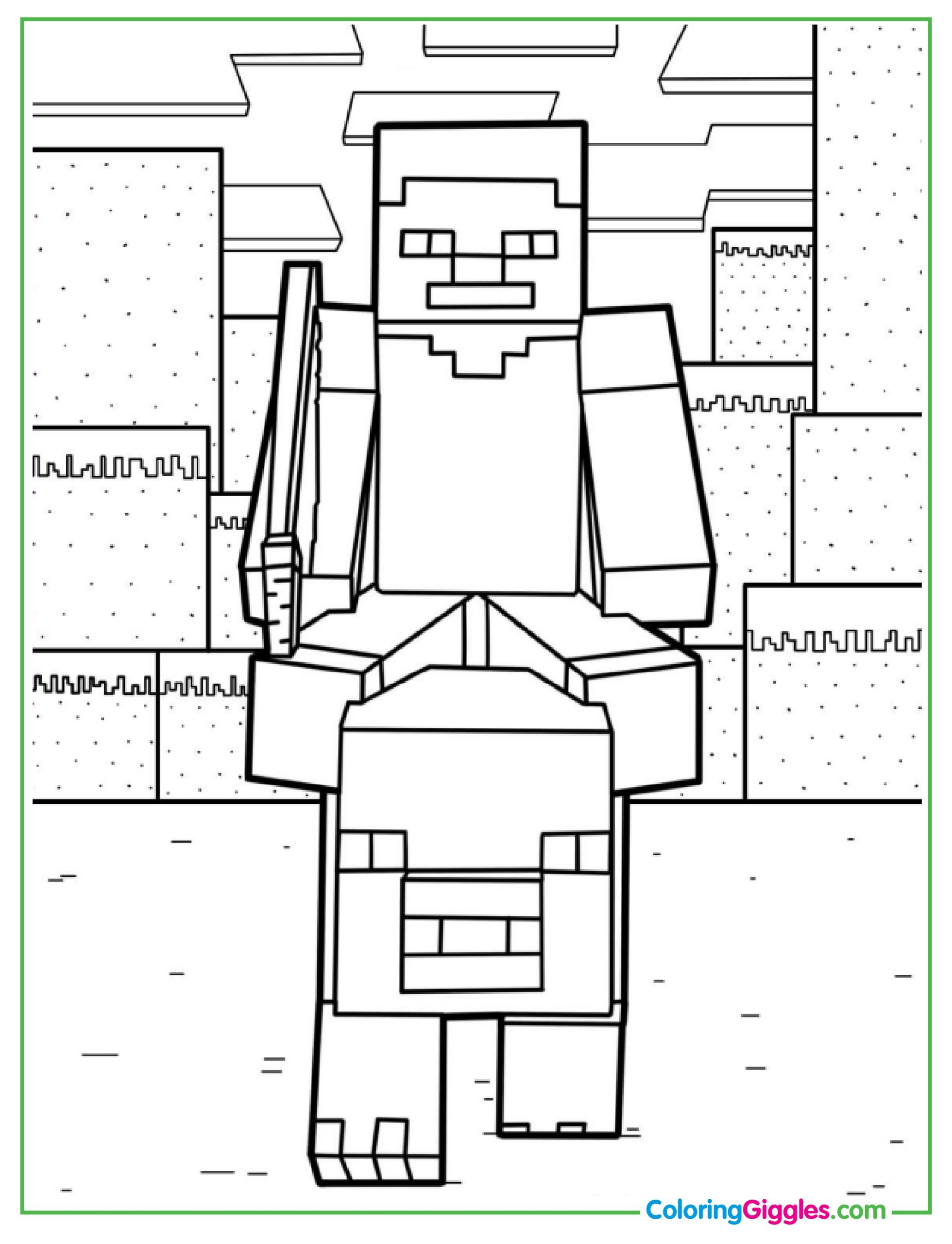 Minecraft Steve Riding Pig Coloring