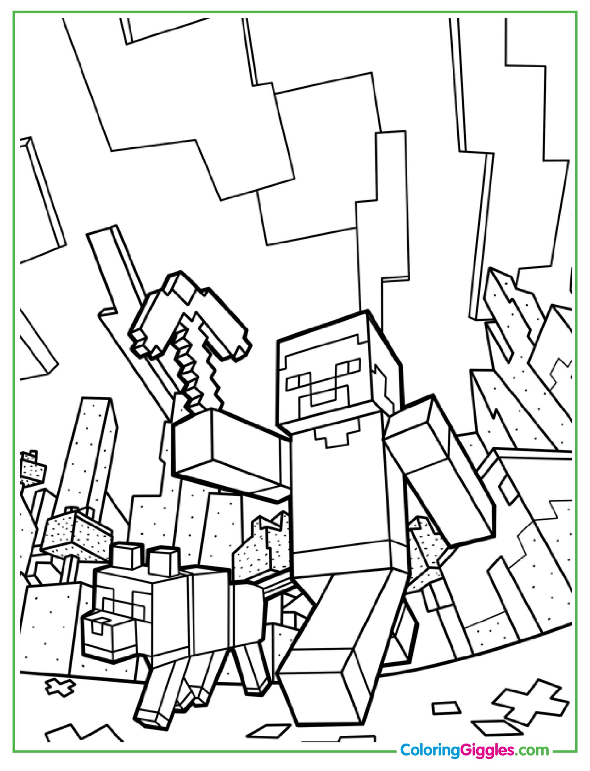 Minecraft Steve Holding Pickaxe Coloring
