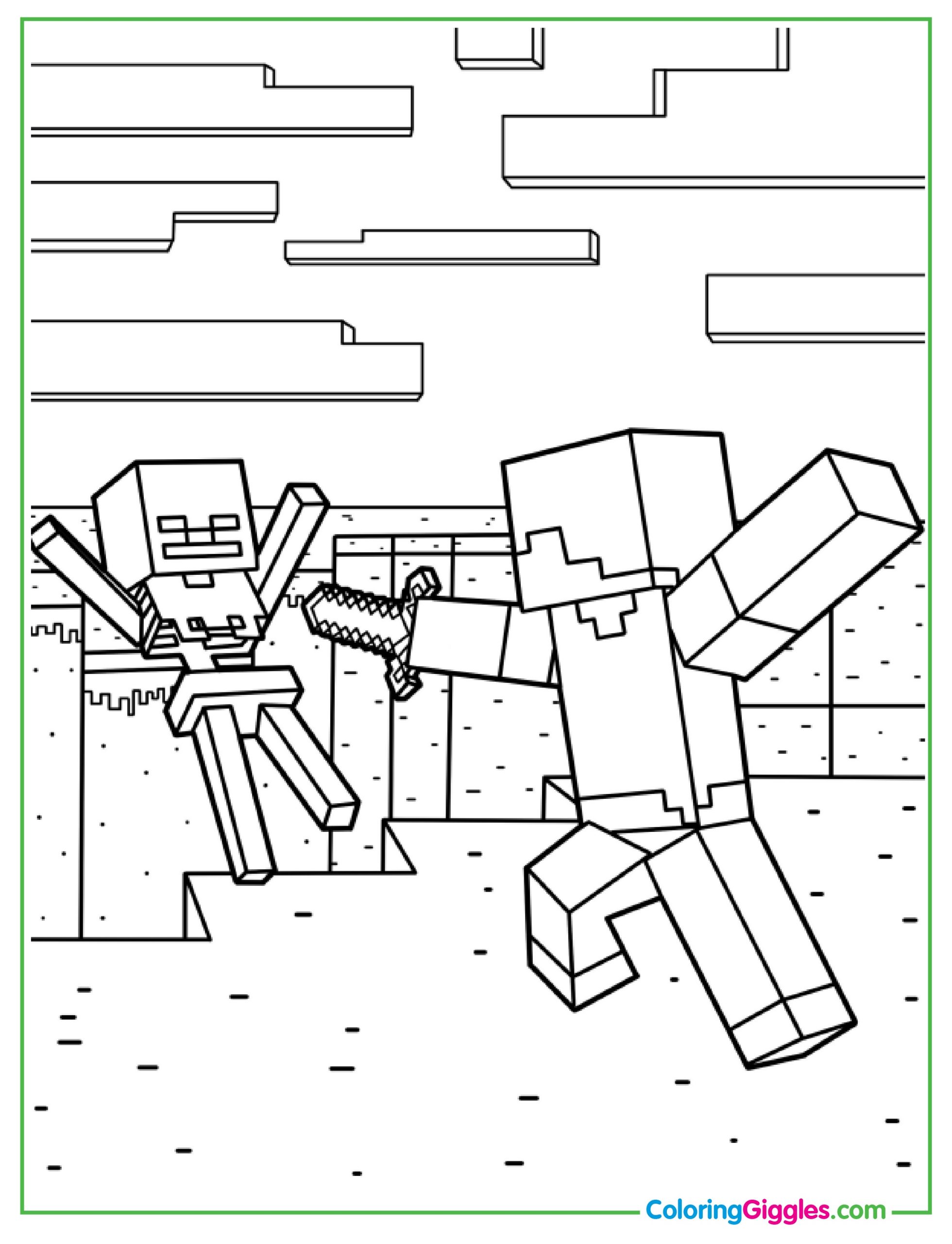 Minecraft Steve Vs Skeleton Coloring Page