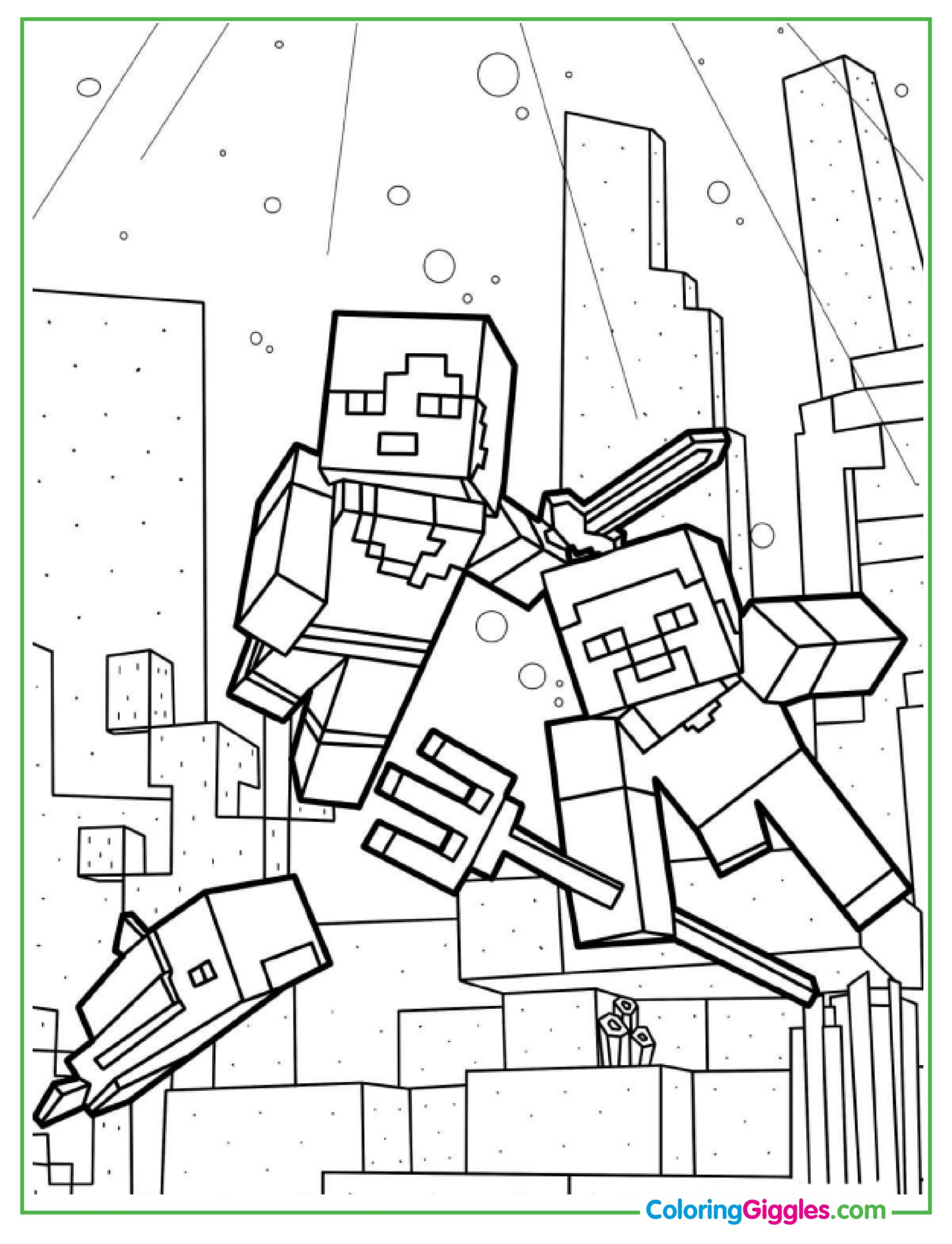 Minecraft Aquatic Theme With Alex And Steve Coloring