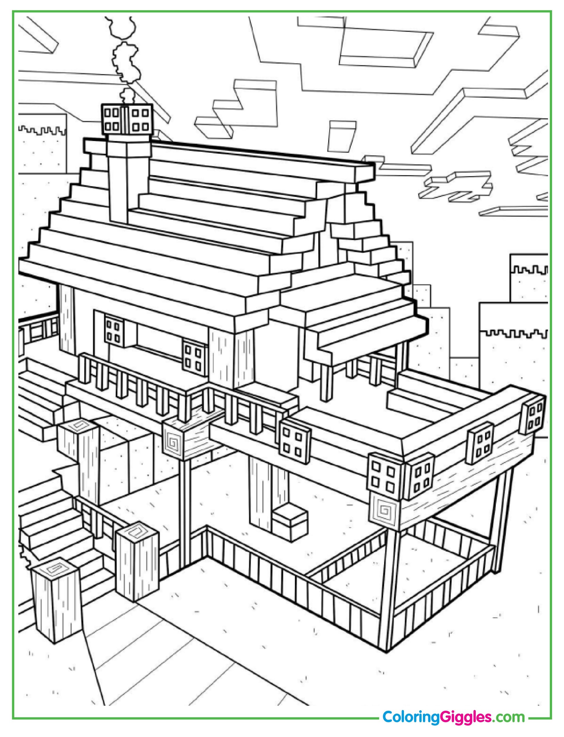 Minecraft Log Cabin House Coloring For Kids