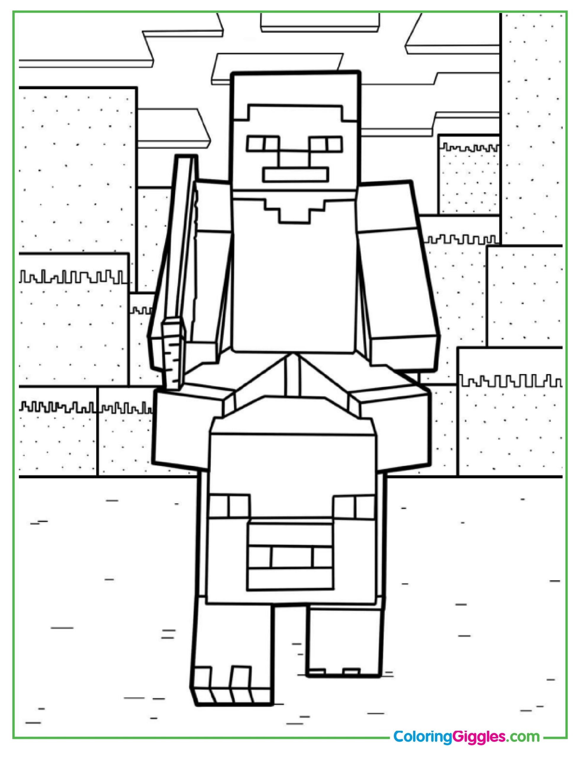 Minecraft Steve Riding Pig Coloring-Recovered