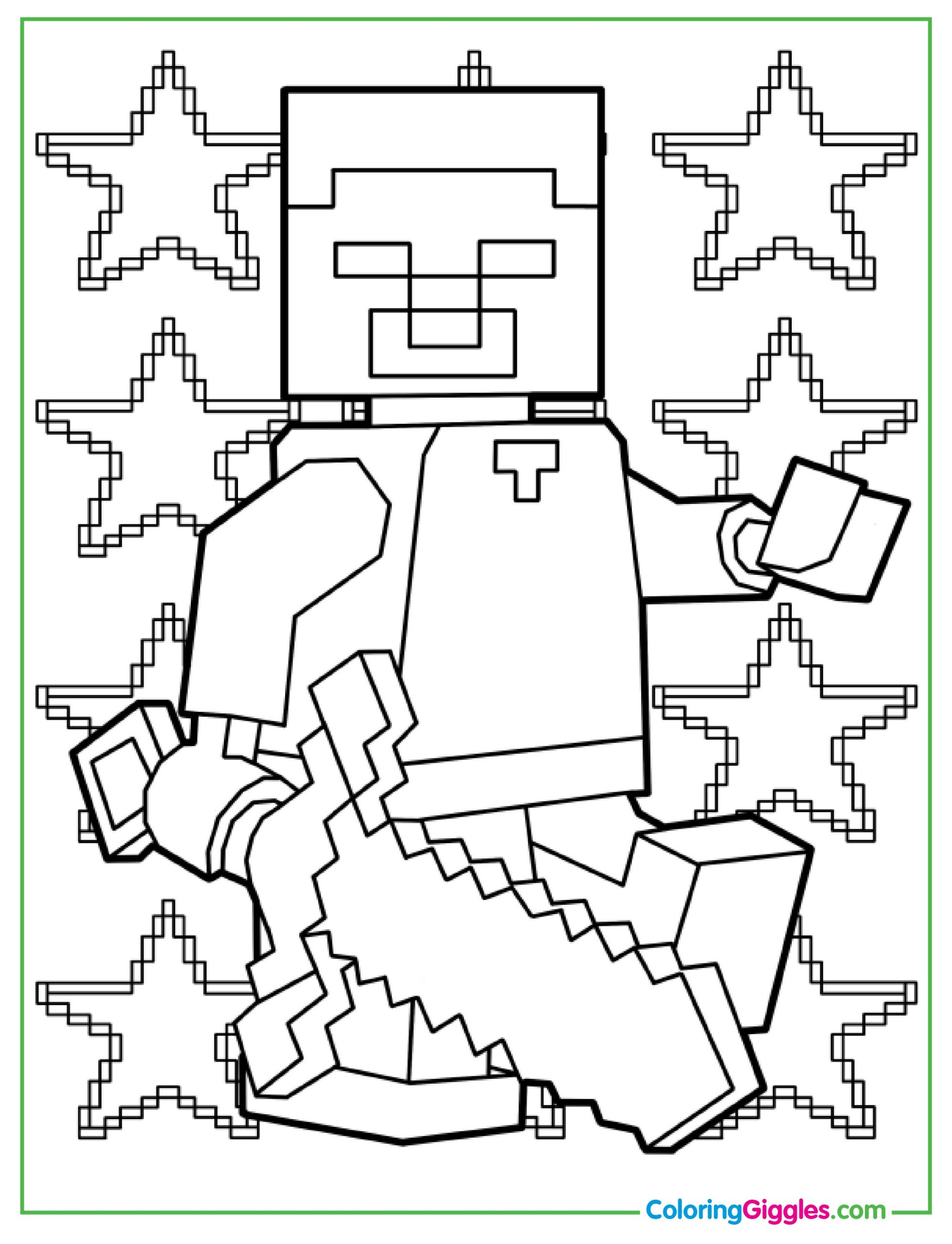 Lego Minecraft Steve Holding Sword To Color