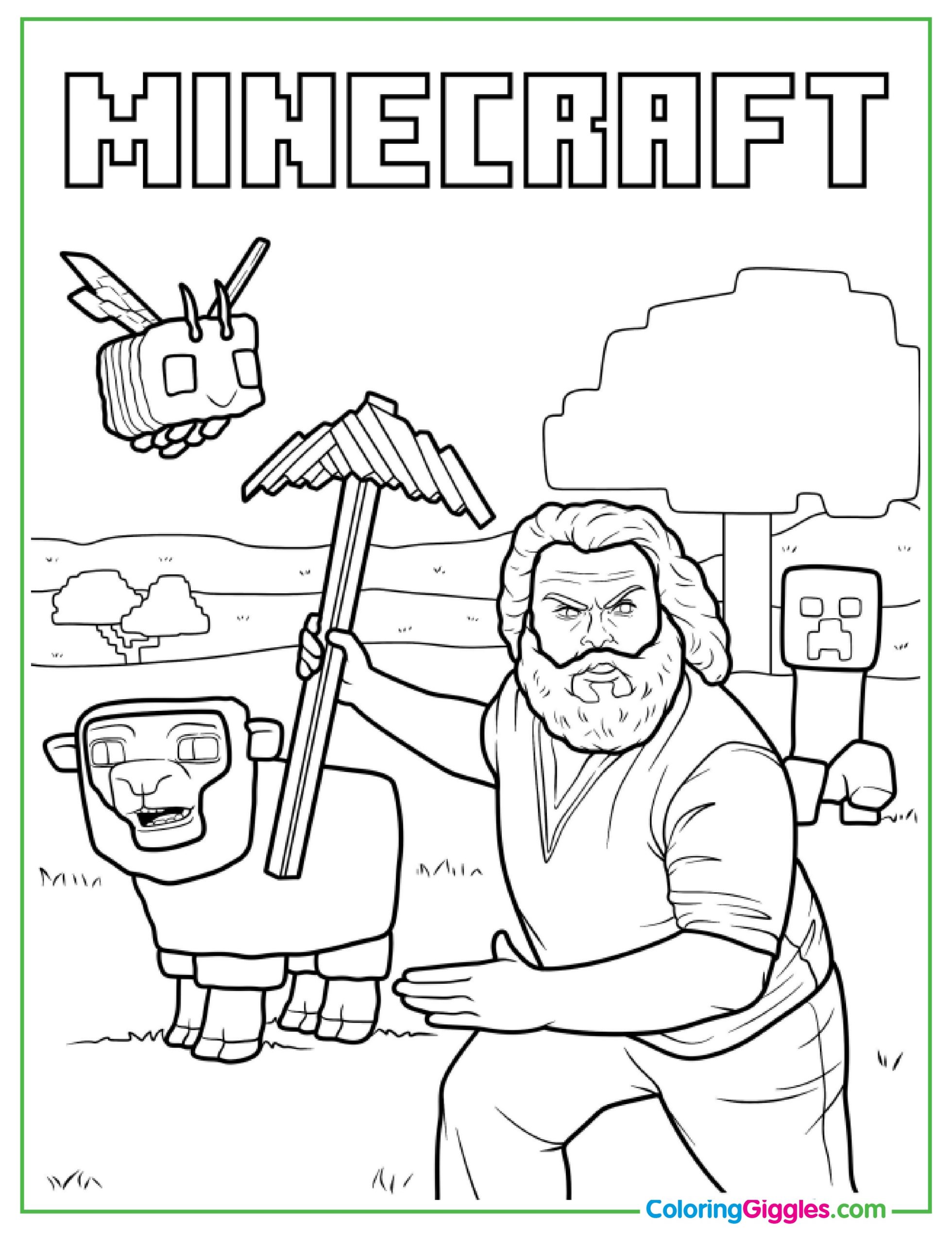 Jack Black As Minecraft Steve With Bee And Sheep