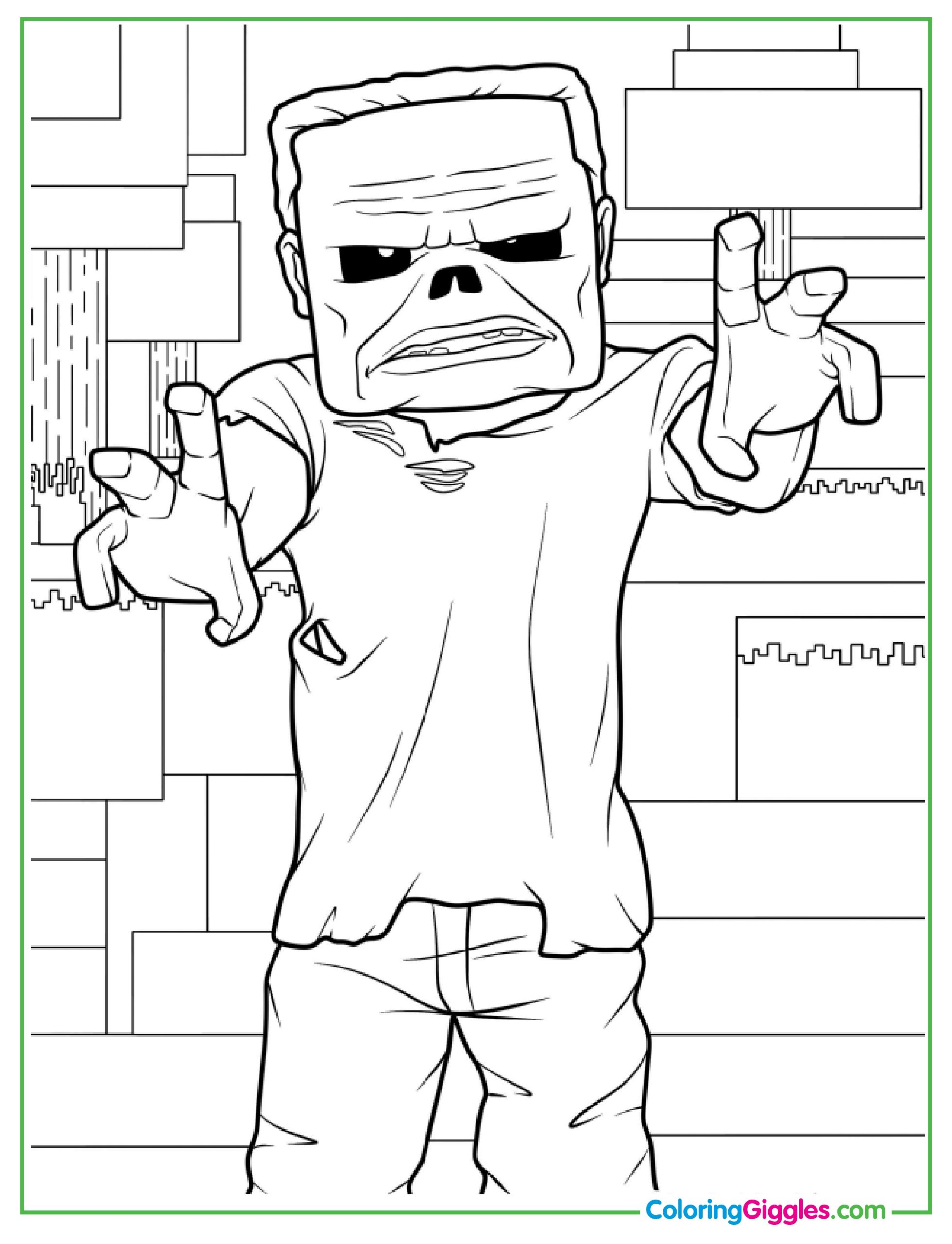 Scary Minecraft Movie Zombie Reaching Out Coloring Sheet For Kids