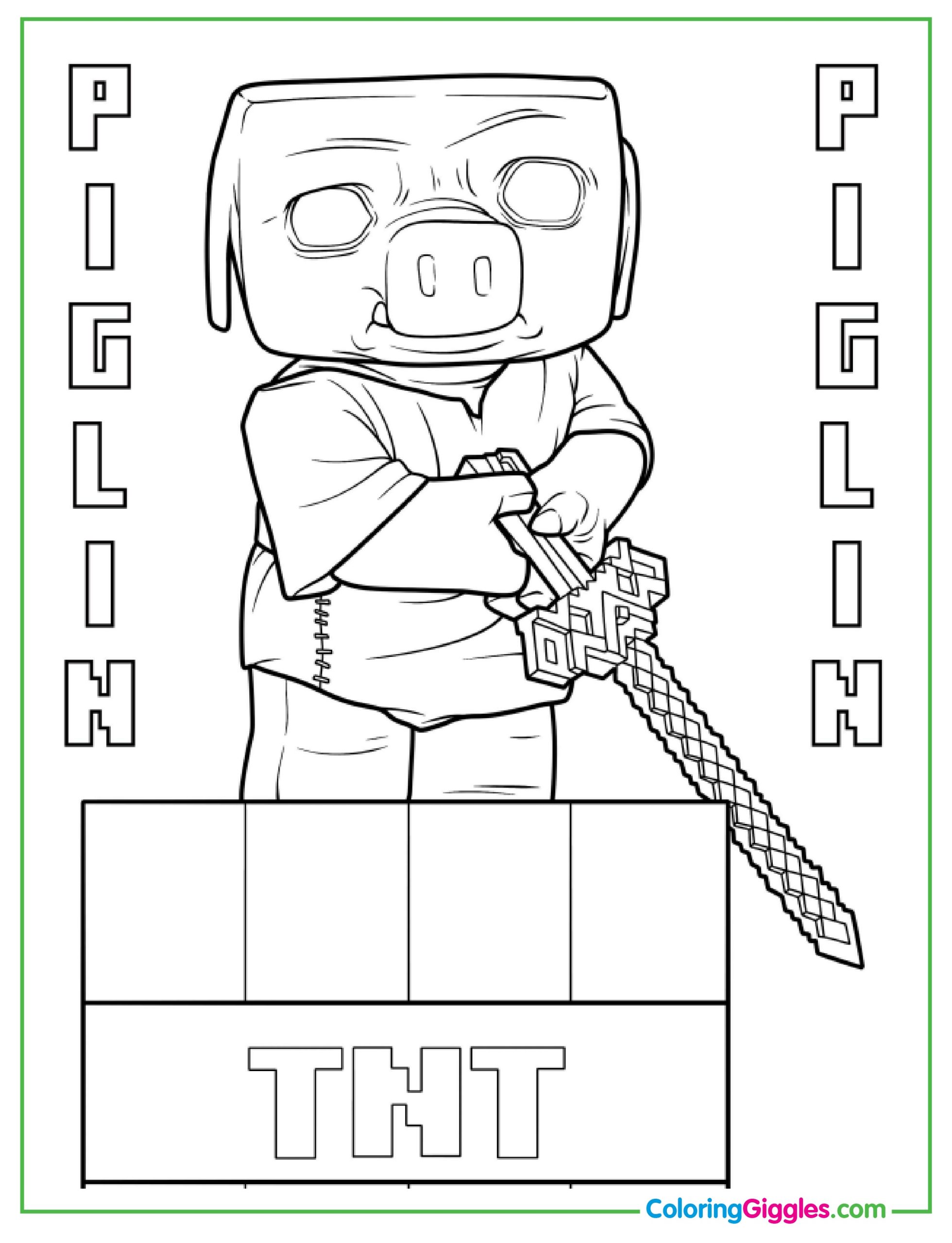 Piglin Holding Sword Standing On TNT Minecraft Movie Coloring Sheet
