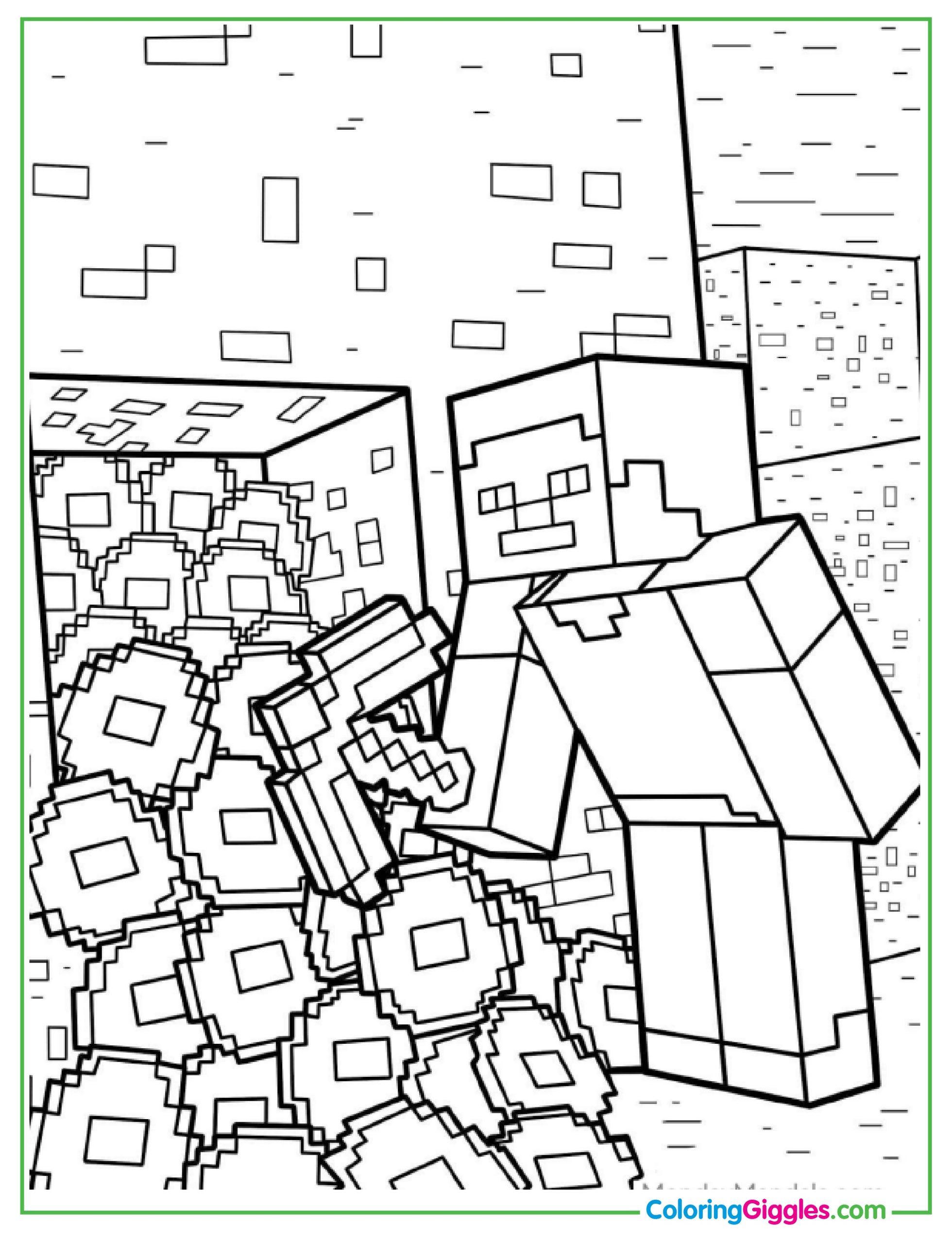 Minecraft Steve Prospecting For Diamonds Coloring Page