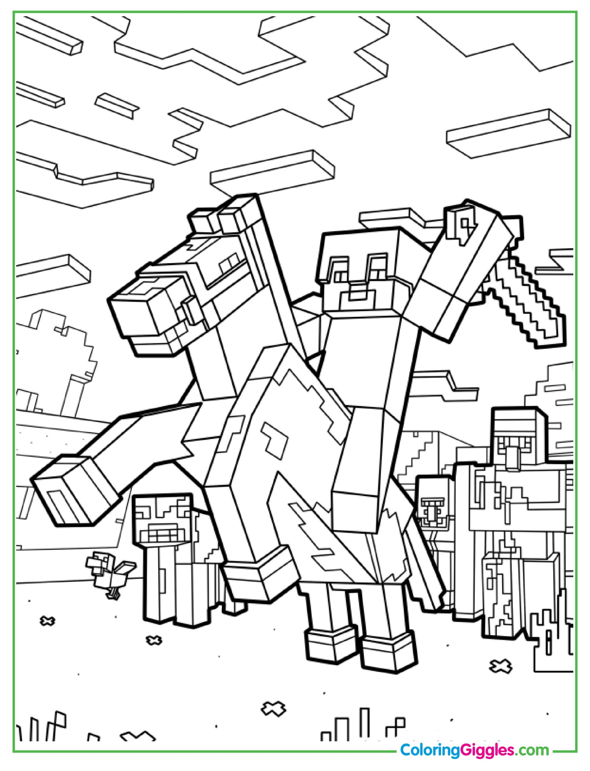 Minecraft Steve Riding Horse With Sword Coloring Page