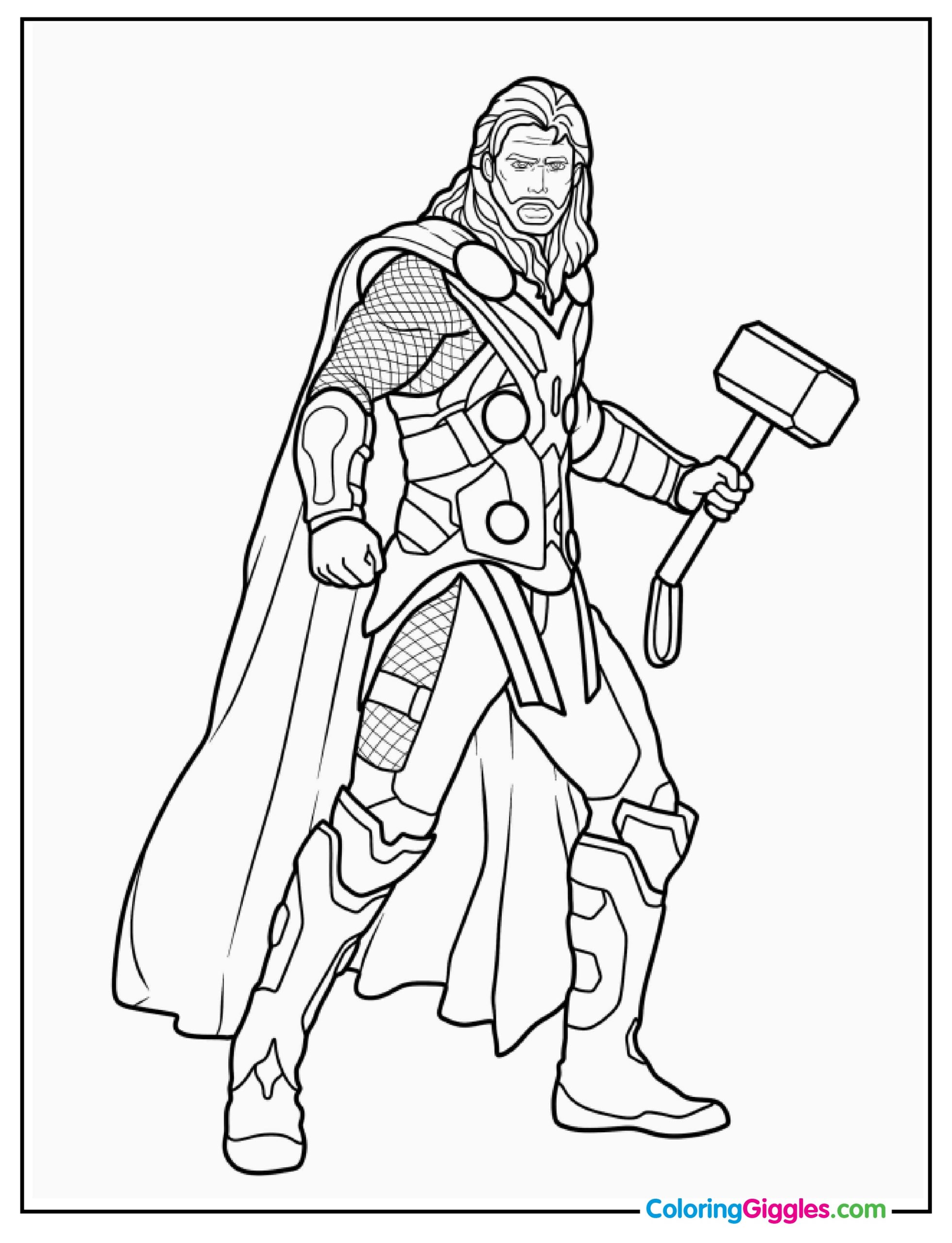Coloring Page Of Thor Holding Hammer