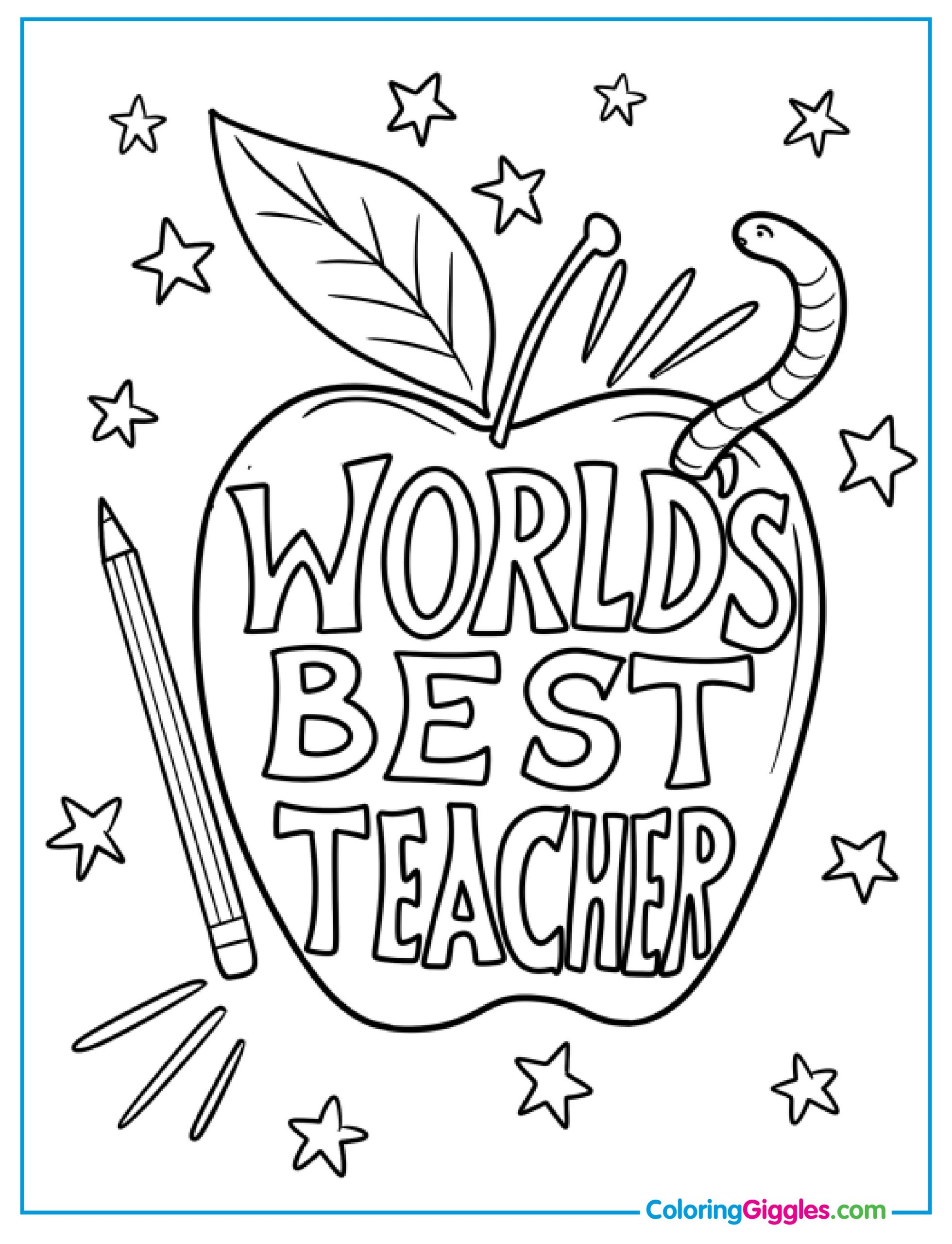 Apple With World’s Best Teacher Words Coloring Sheet For Kids