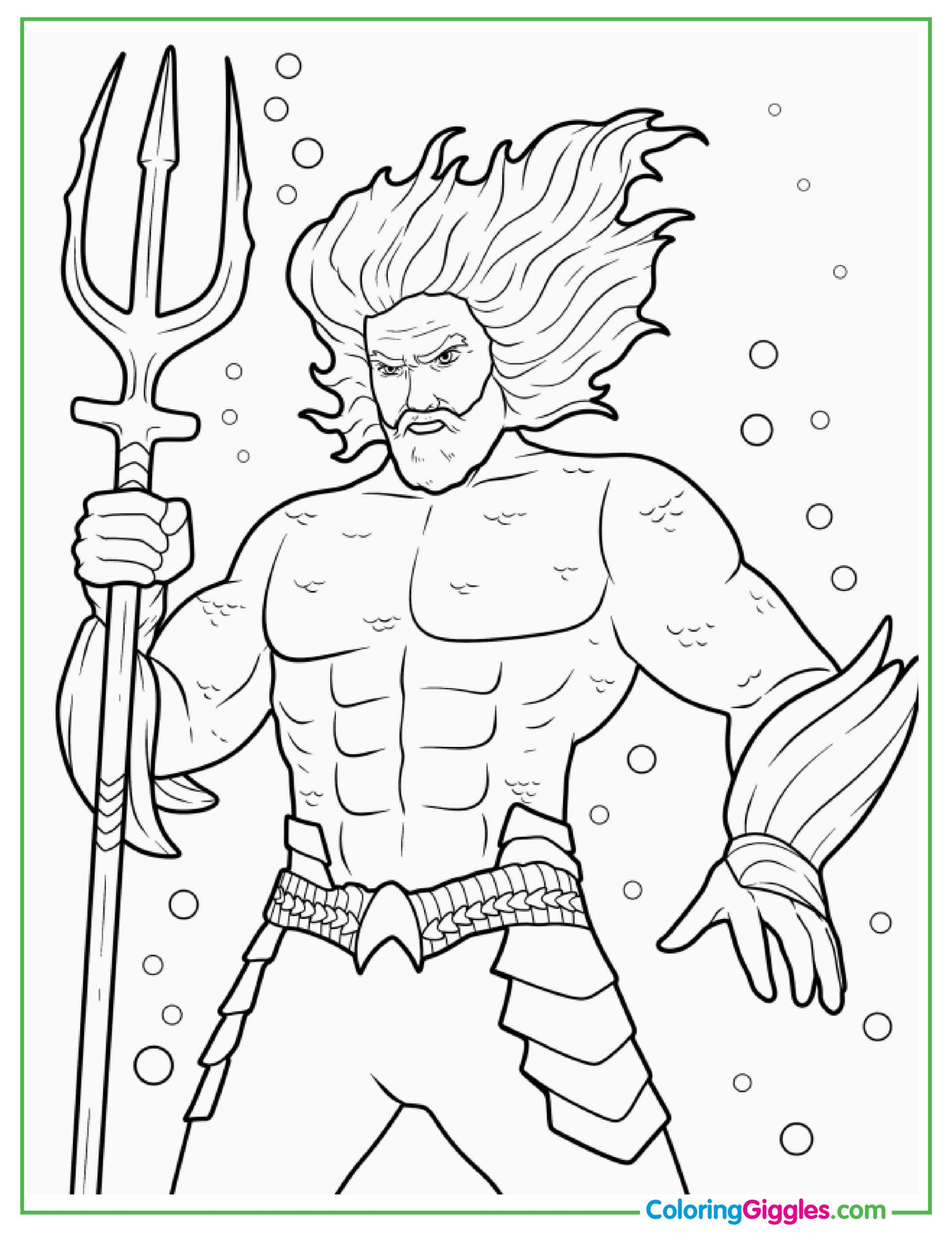 Aquaman Holding Trident Underwater Coloring Sheet