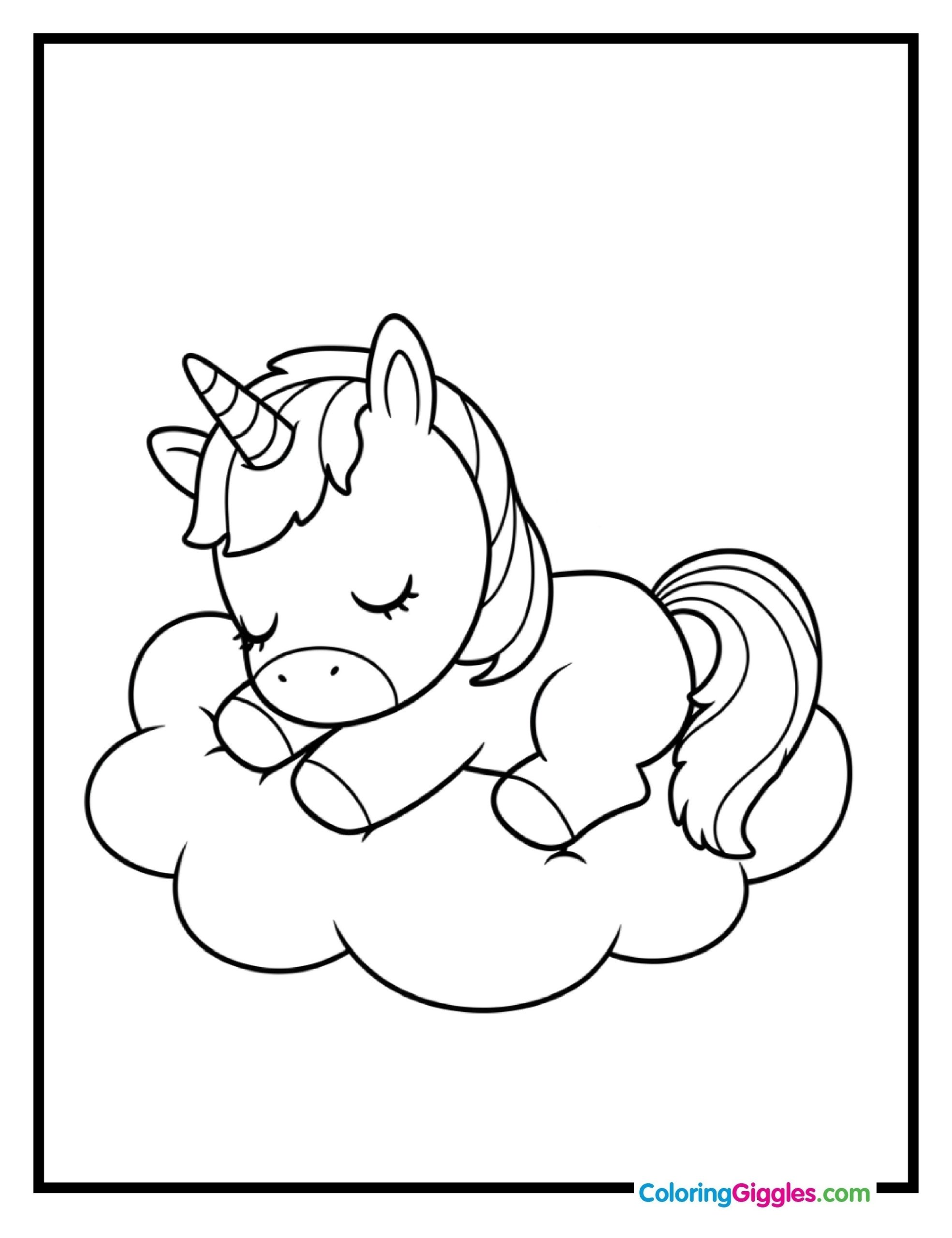 Cute Sleeping Unicorn Coloring page