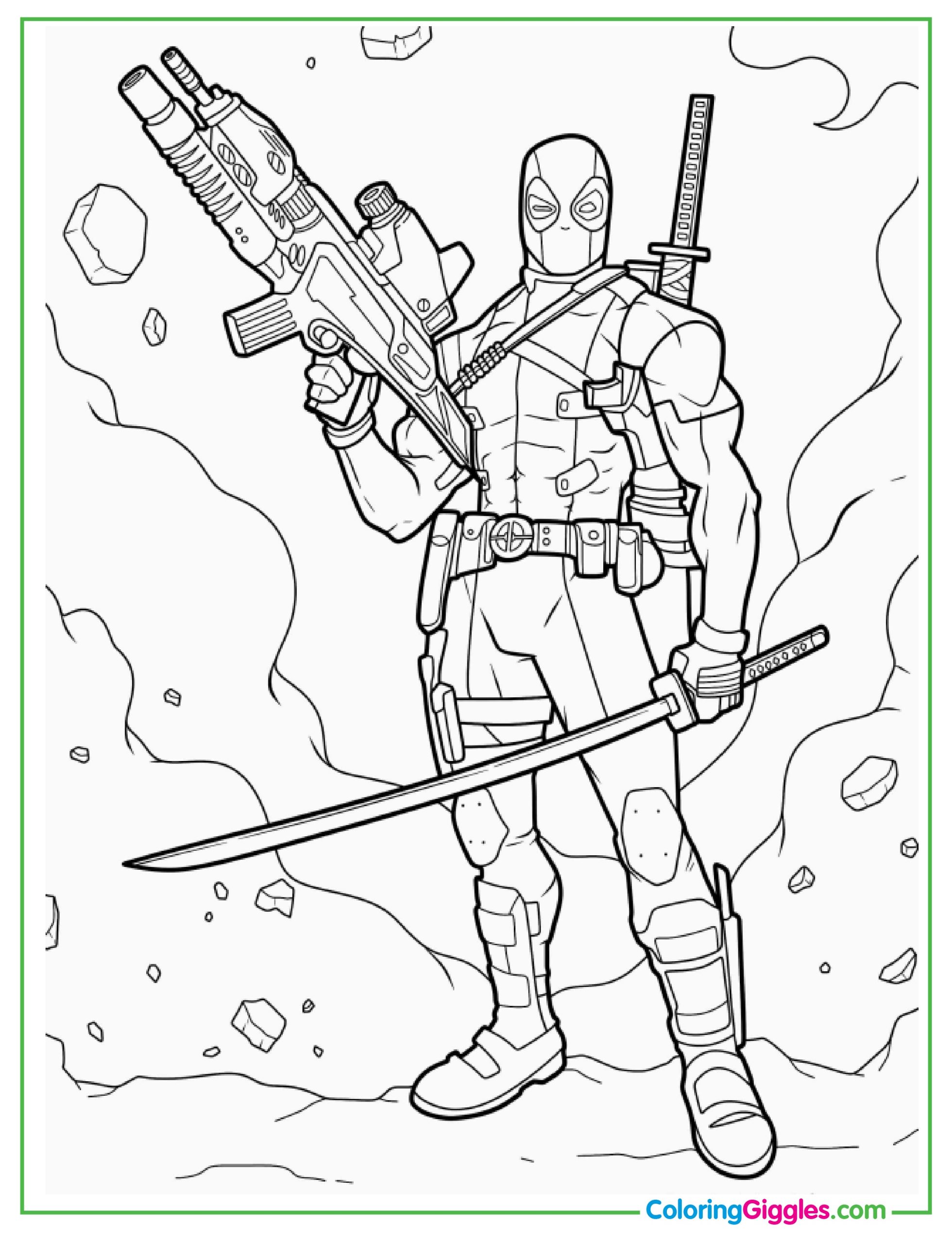 Deadpool Holding Huge Gun And Katana