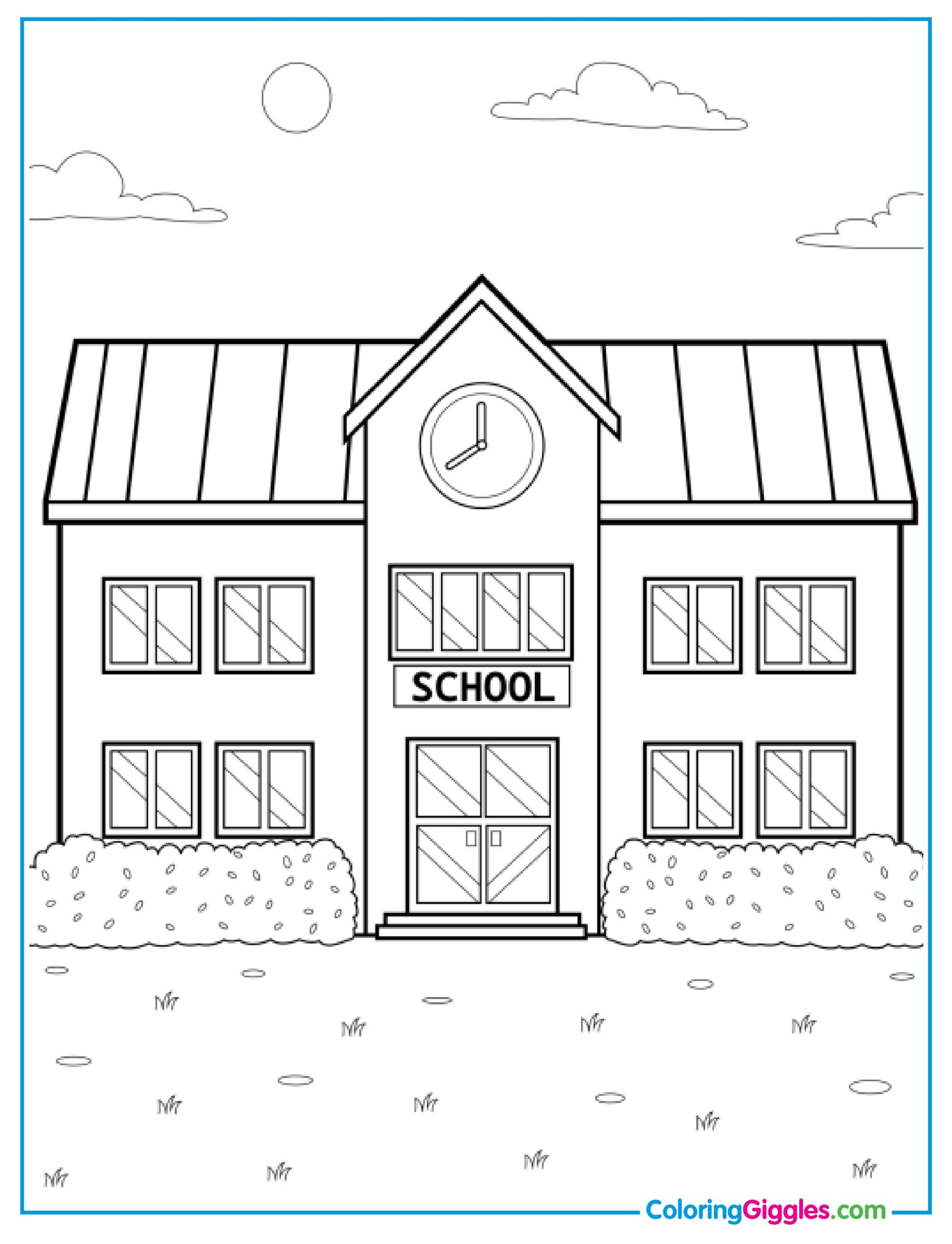 Easy School Building Coloring Sheet For Kids