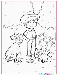 Farmer Boy With His Two Dogs