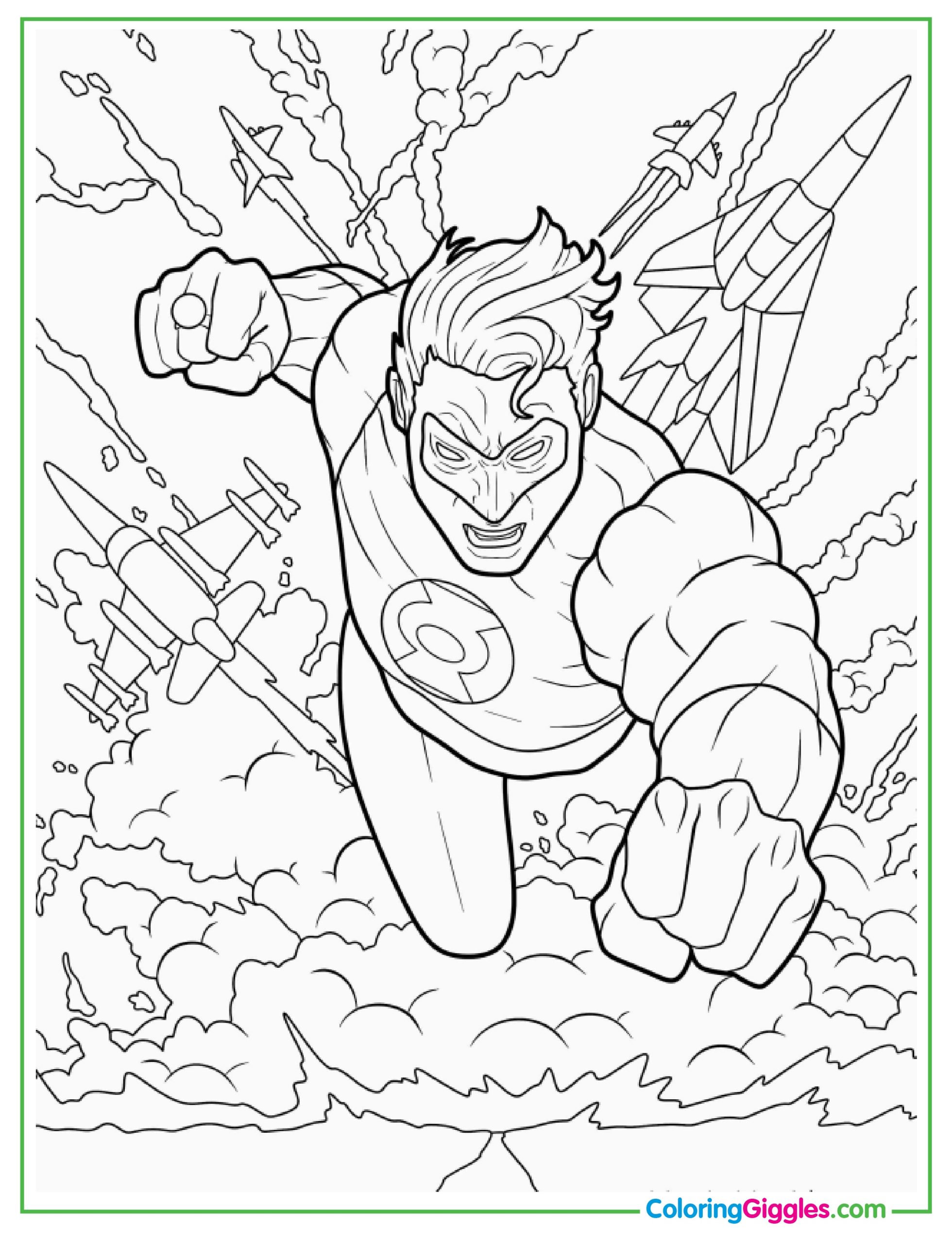 Green Lantern Fighting Coloring Page