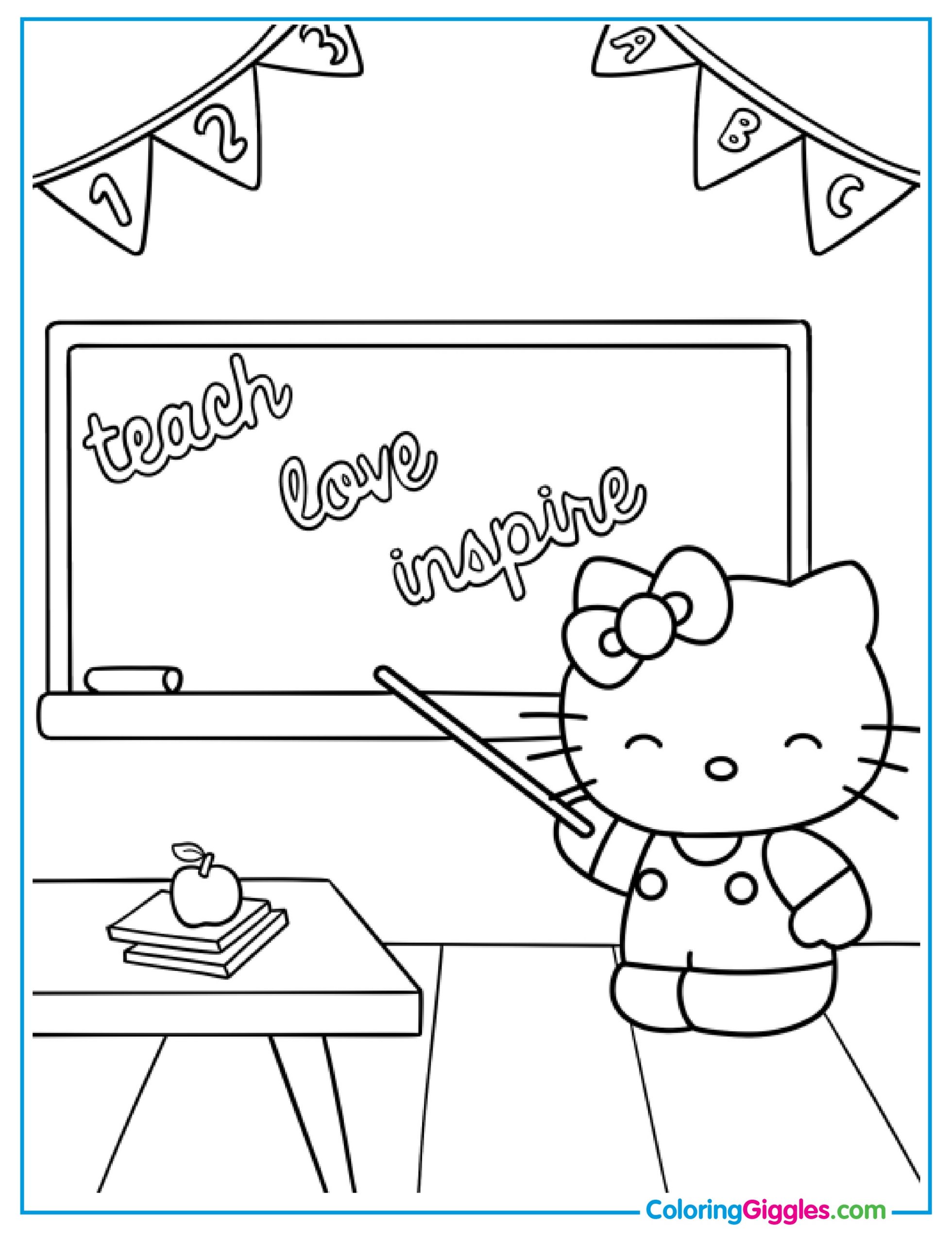 Hello Kitty Teaching Coloring Sheet For Kids