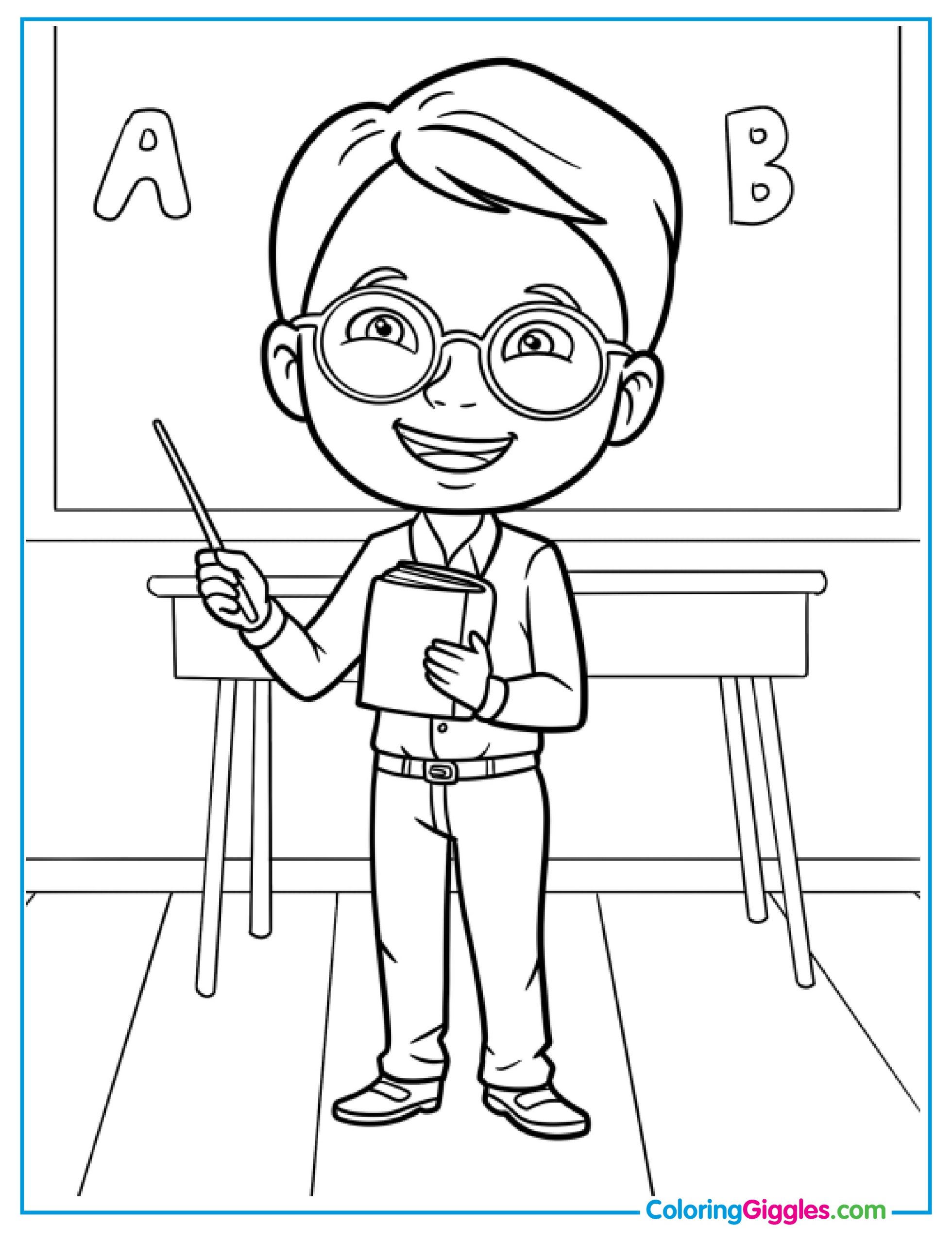 Male Chibi Teacher Holding A Pointer And A Book