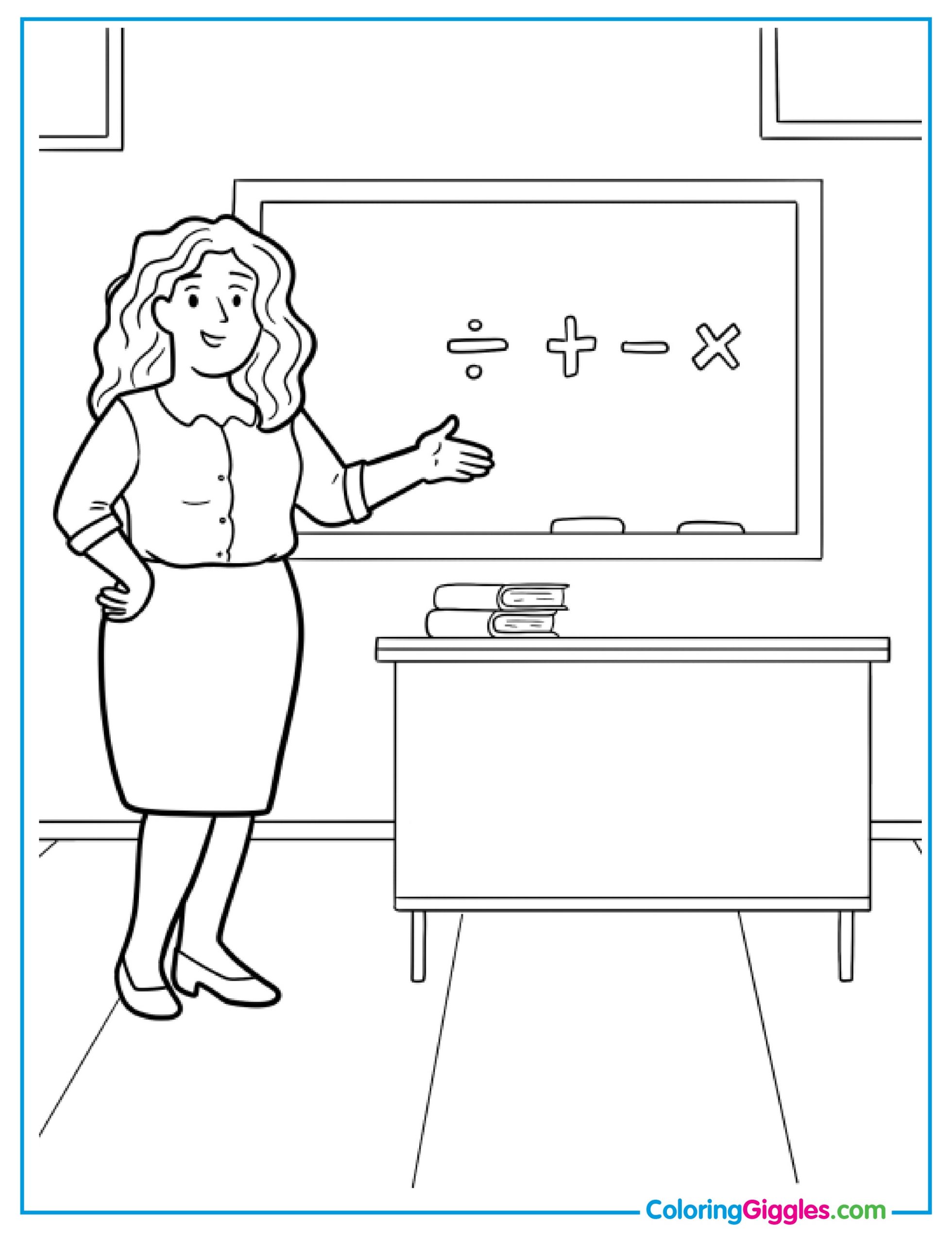 Math Teacher Standing Next To A Chalkboard Coloring Page
