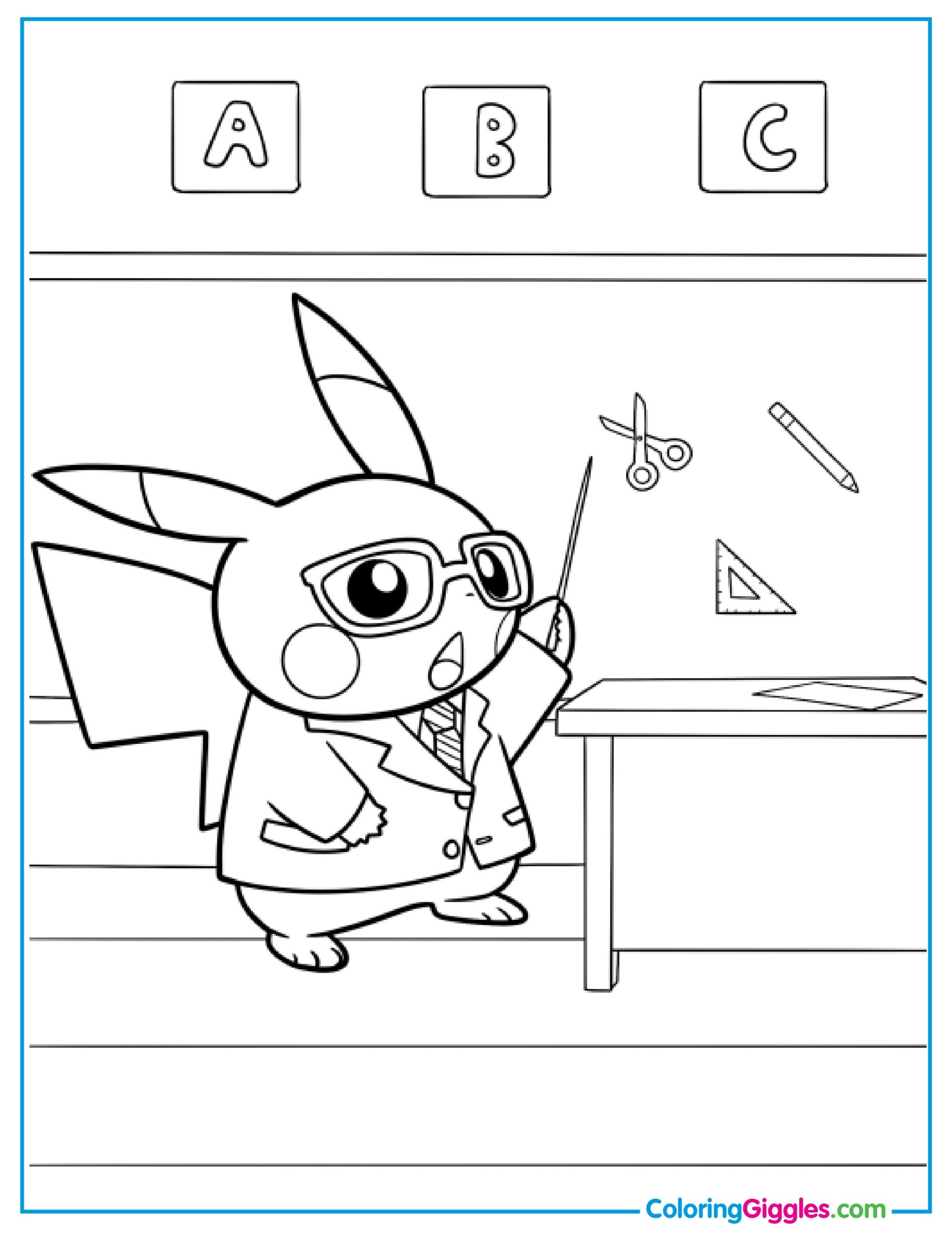 Nerdy Teacher Pikachu At The Chalkboard Coloring Sheet For Kids
