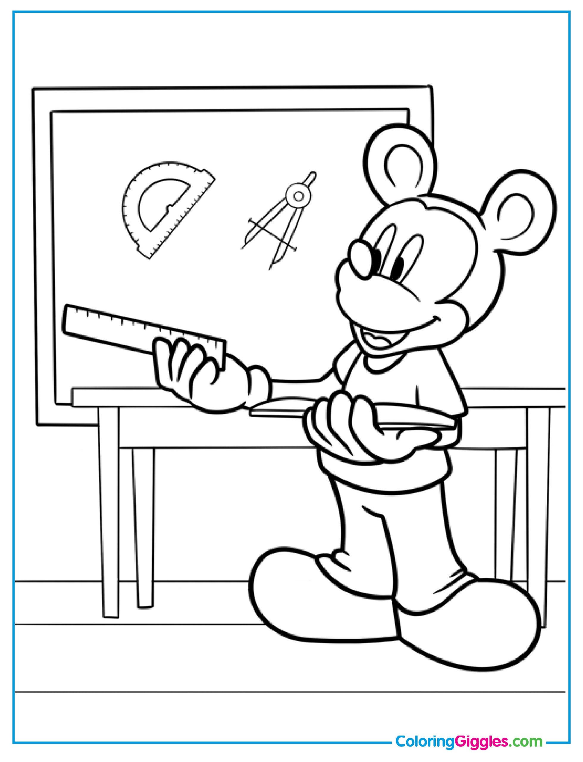 Teacher Mickey Mouse Holding Measuring Tools Coloring Page