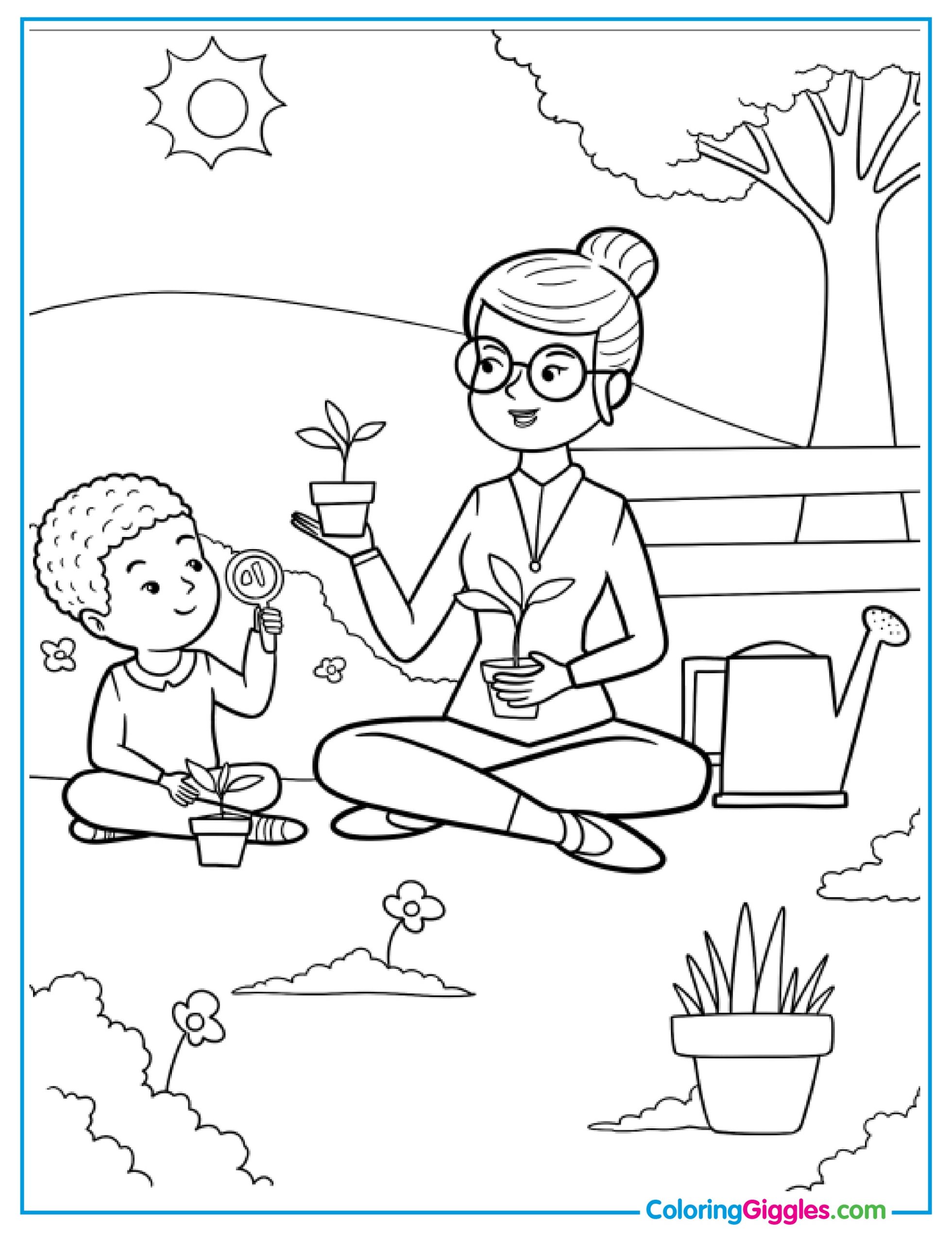 Teacher Showing A Plant To A Student Coloring Page