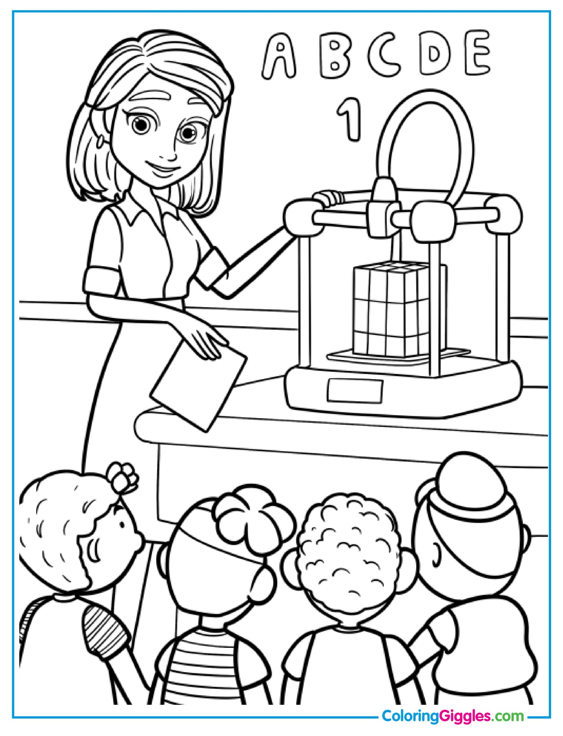 Teacher Showing Her Students A Gadget Coloring Page