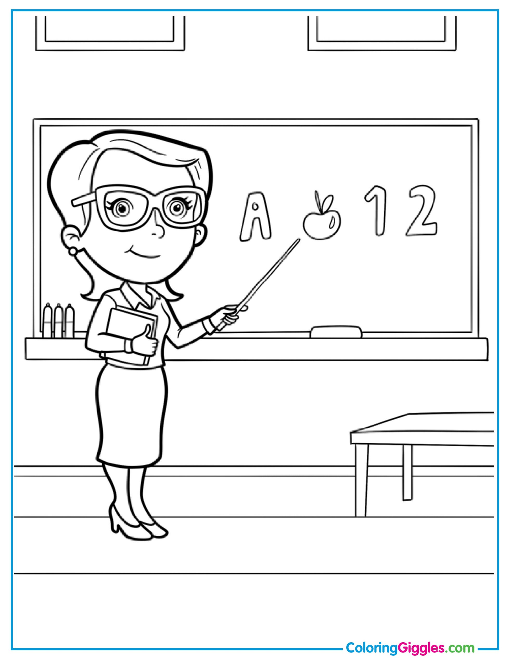 Teacher With Glasses Pointing To Letters And Numbers