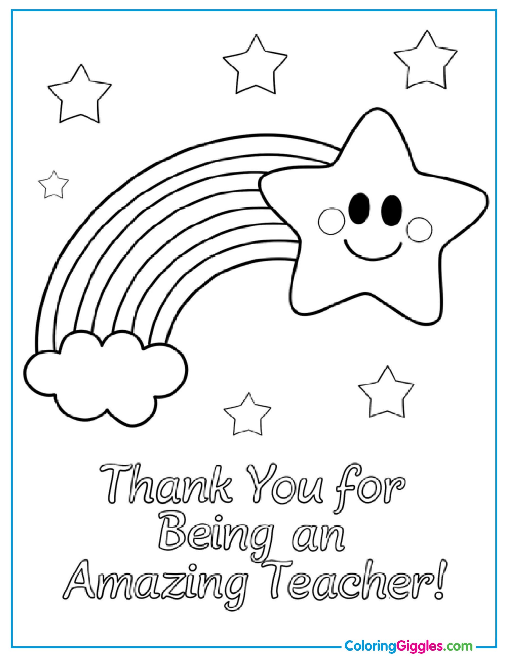 Thank You For Being An Amazing Teacher Words With Star Coloring Sheet