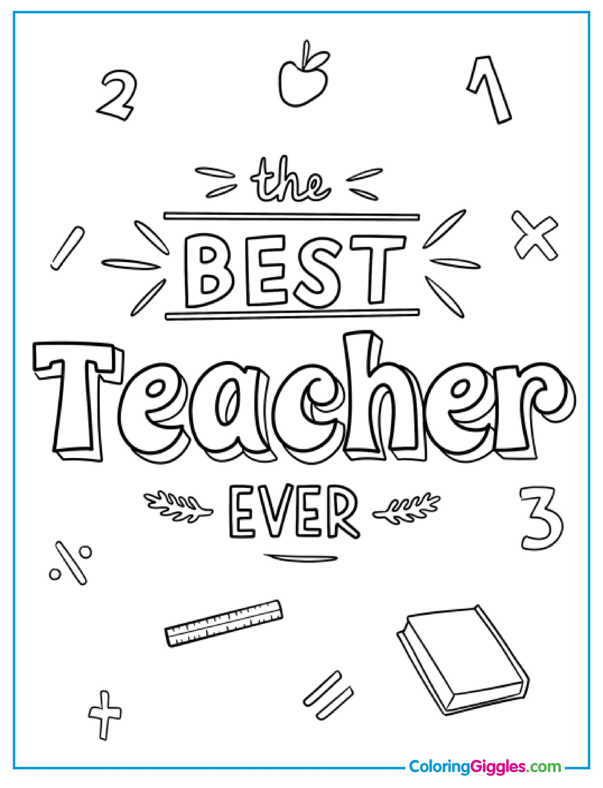 The Best Teacher Ever Words Coloring Page
